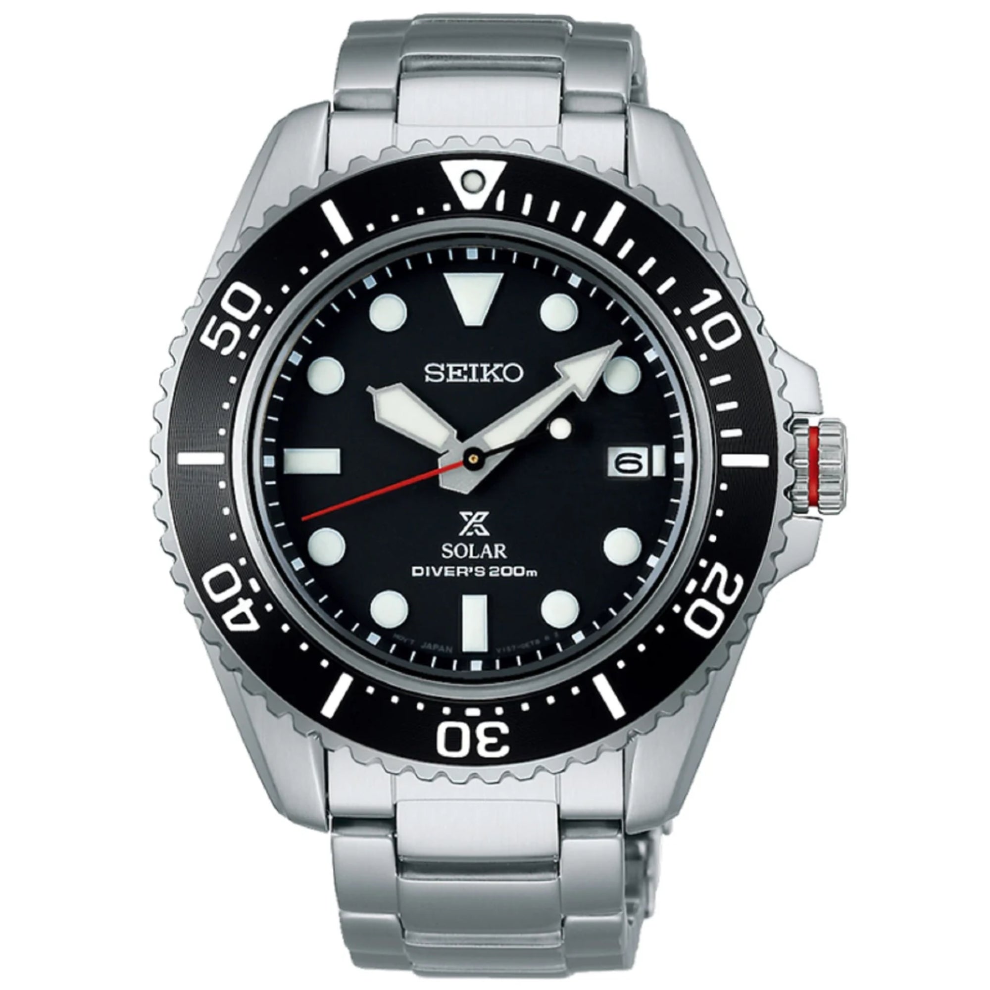 Seiko Prospex Solar Quarz Schwarzes Zifferblatt Edelstahlarmband Herren Uhr SNE589P1
