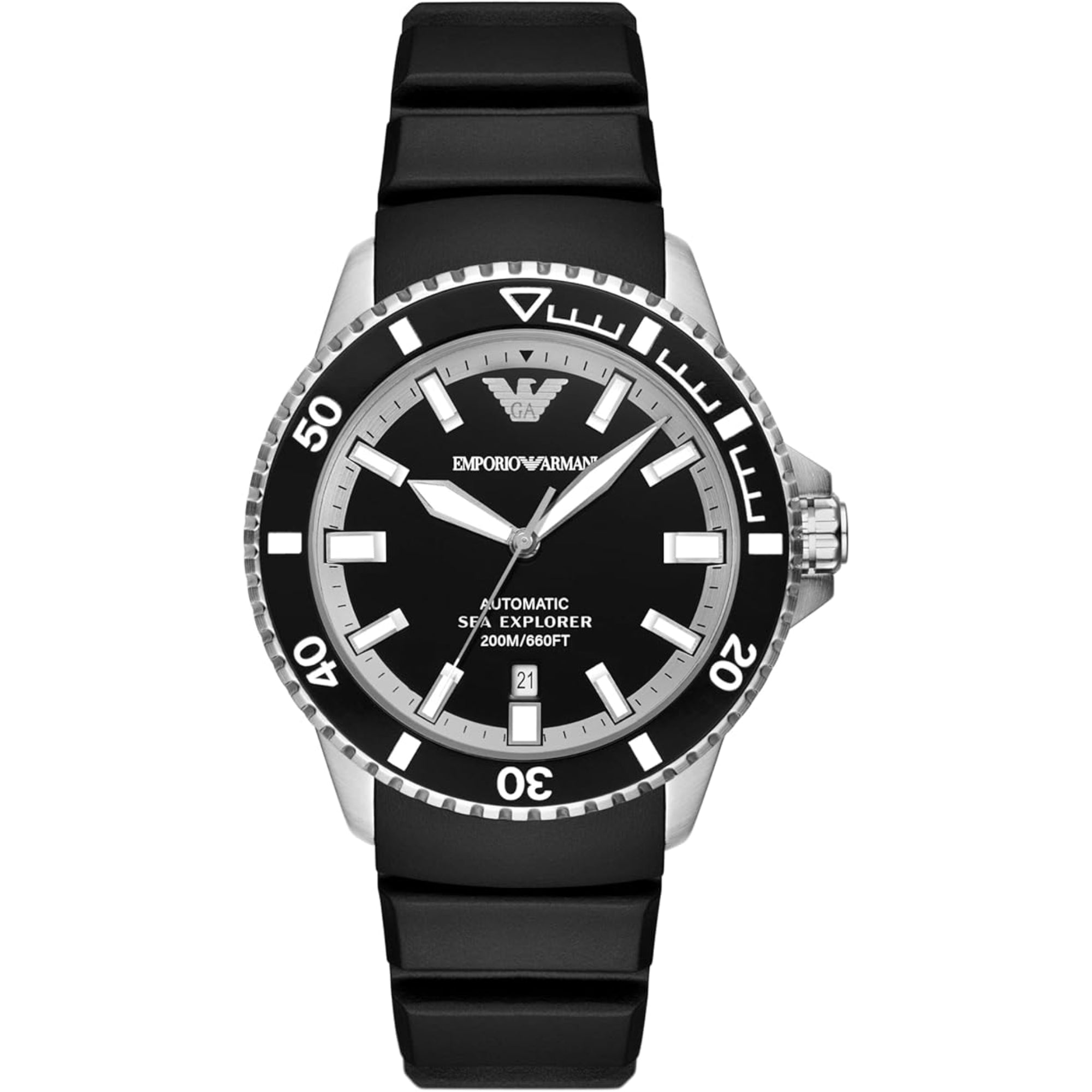 Emporio Armani Sea Explorer 42mm  Black Dial Silicone Mens Quartz Watch AR60078