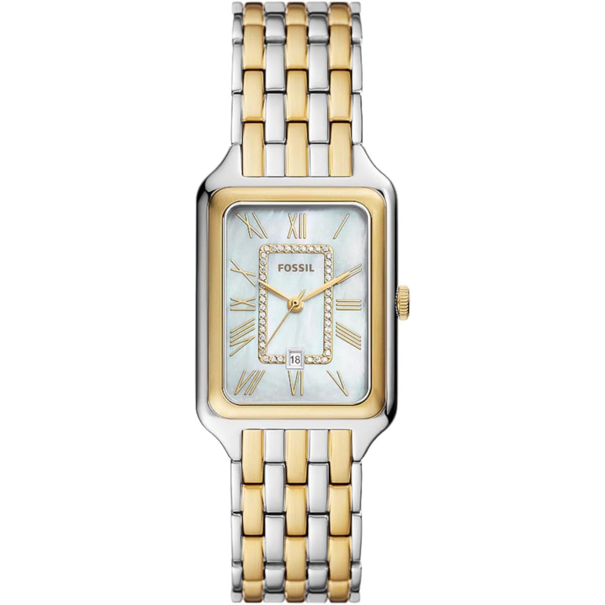 Fossil Raquel 26mm Stahl Weißes Zifferblatt Perlmutt Stahl Damen Quarz Uhr ES5305