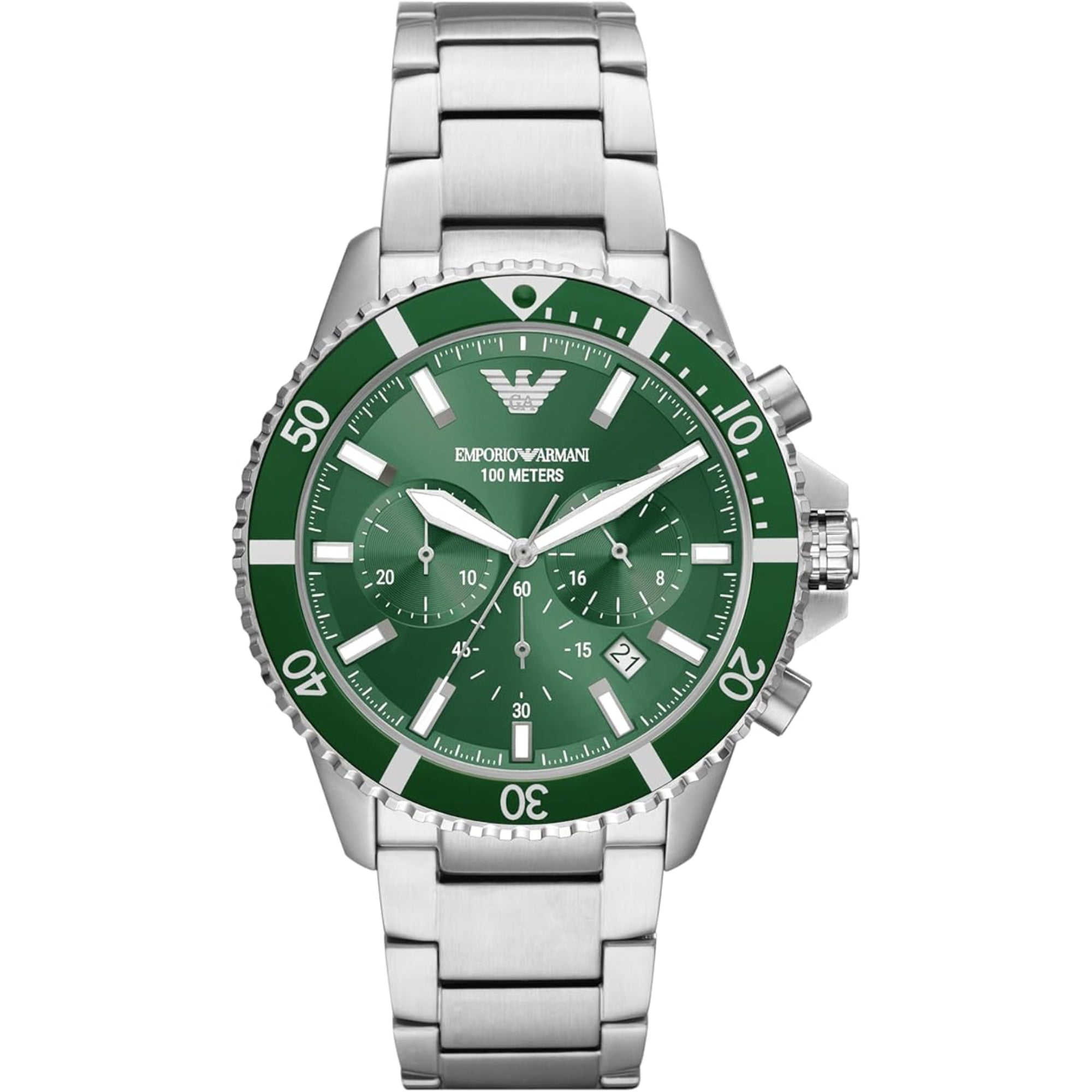 Emporio Armani Diver 43mm Chronograph Grünes Zifferblatt Herren Quarz Uhr AR11500