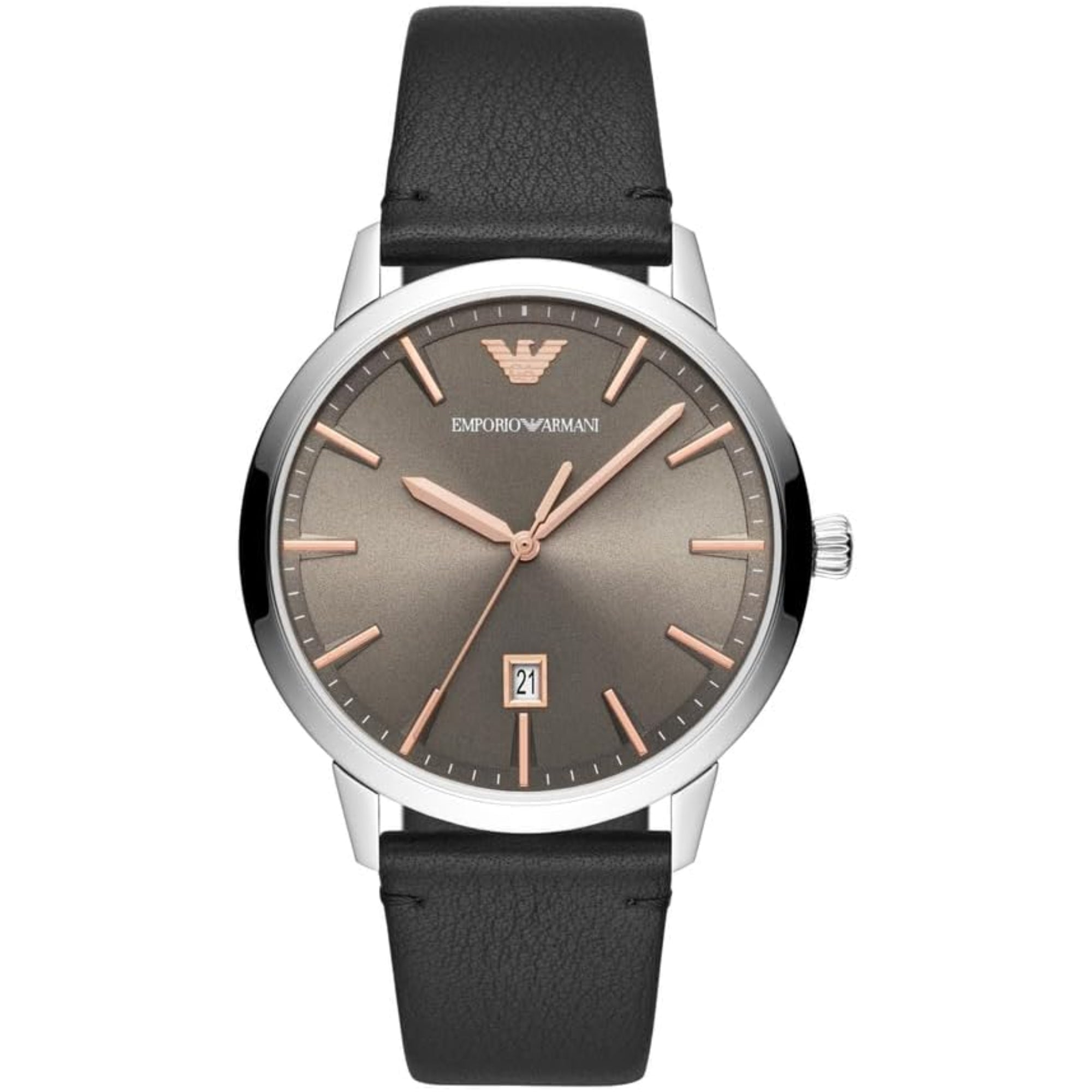 Emporio Armani Ruggero 43mm Graues Zifferblatt Leder Herren Quarz Uhr AR11277