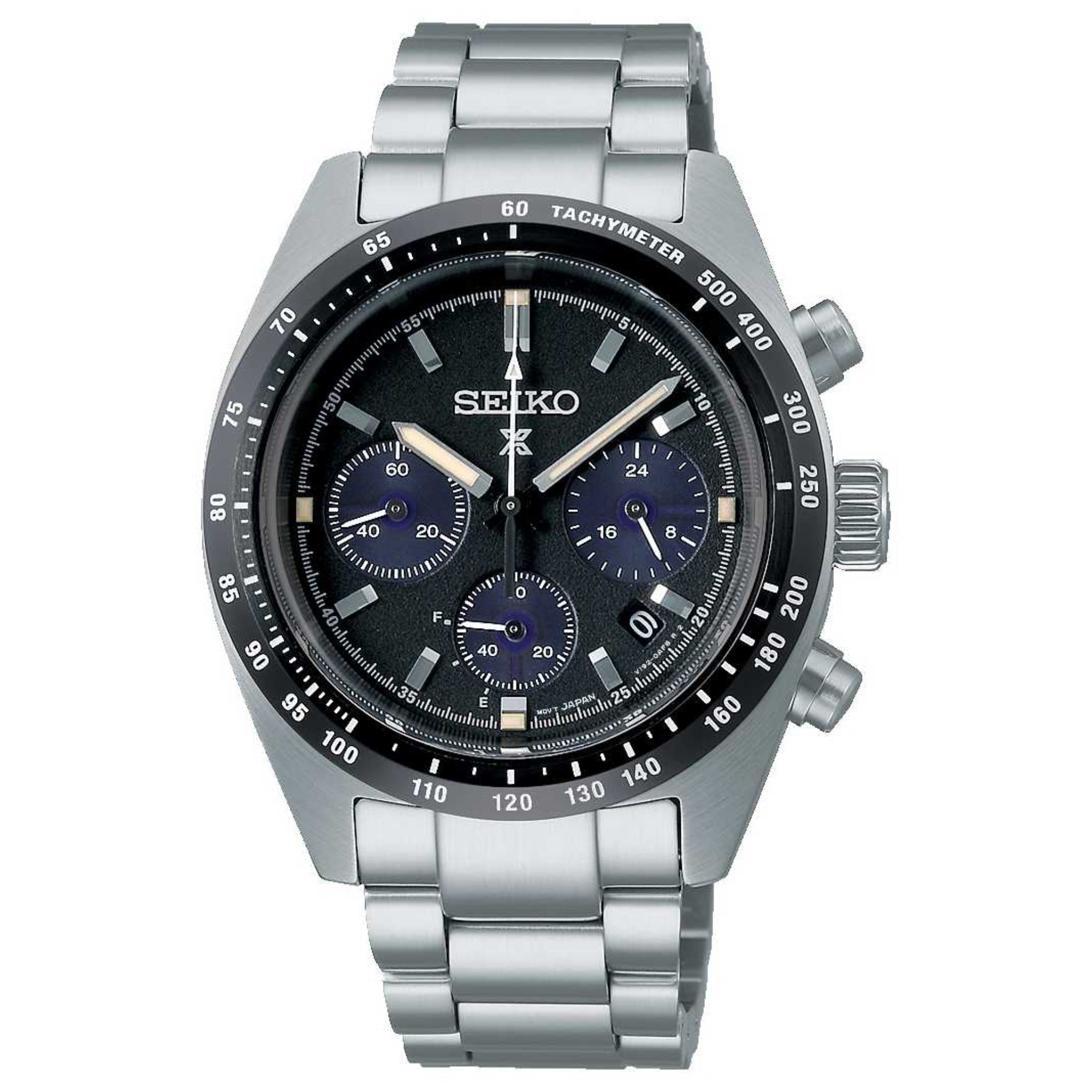 Seiko Prospex Speedtimer Chronograph Solar Quartz Black Dial Steel Bracelet Men's Watch SSC819P1