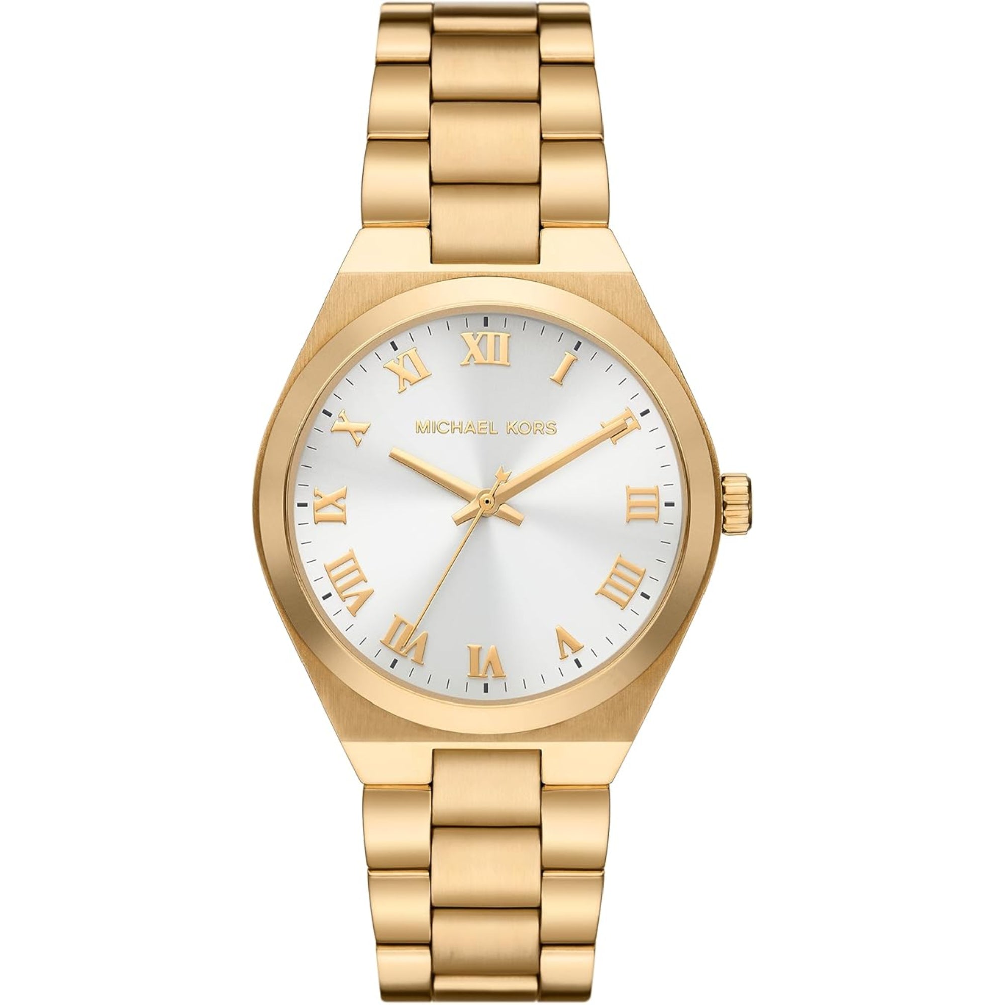 Michael Kors Lennox Goldfarbener Edelstahlarmband Silbernes Zifferblatt Damenuhr MK7391