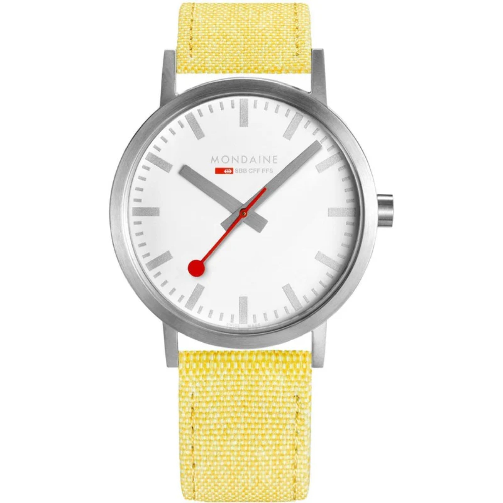 Mondaine Classic Quartz Weißes Zifferblatt Gelbes Textilarmband Uhr A660.30360.17SBE