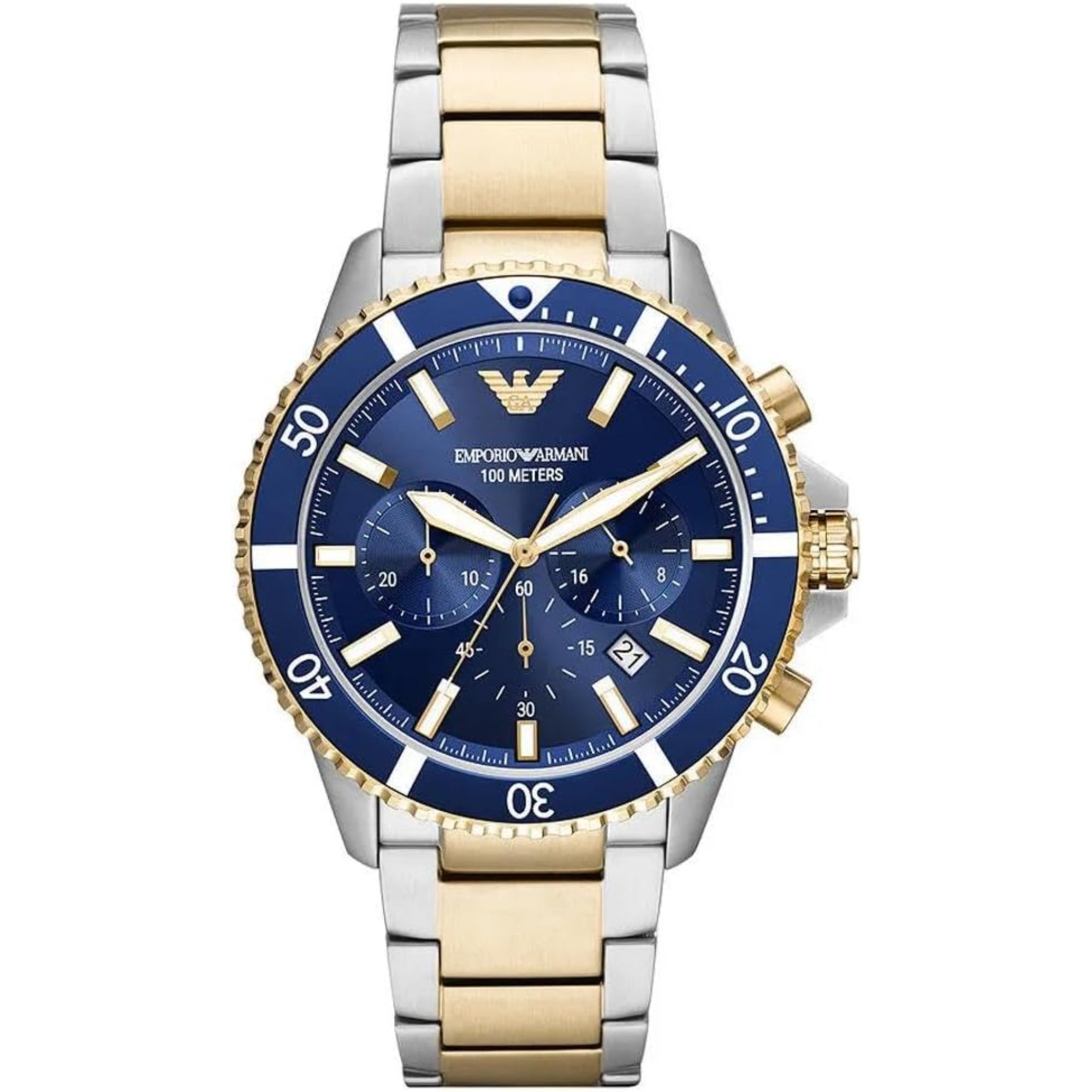 Emporio Armani Diver 43mm Chronograph Blaues Zifferblatt Herren Quarz Uhr AR11362