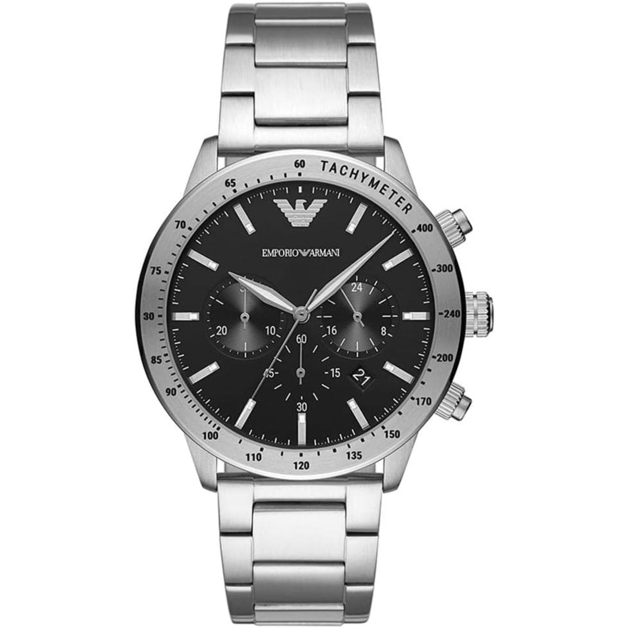 Emporio Armani Gianni T-Bar 43mm Chronograph Black Dial Steel Mens Quartz Watch AR11241