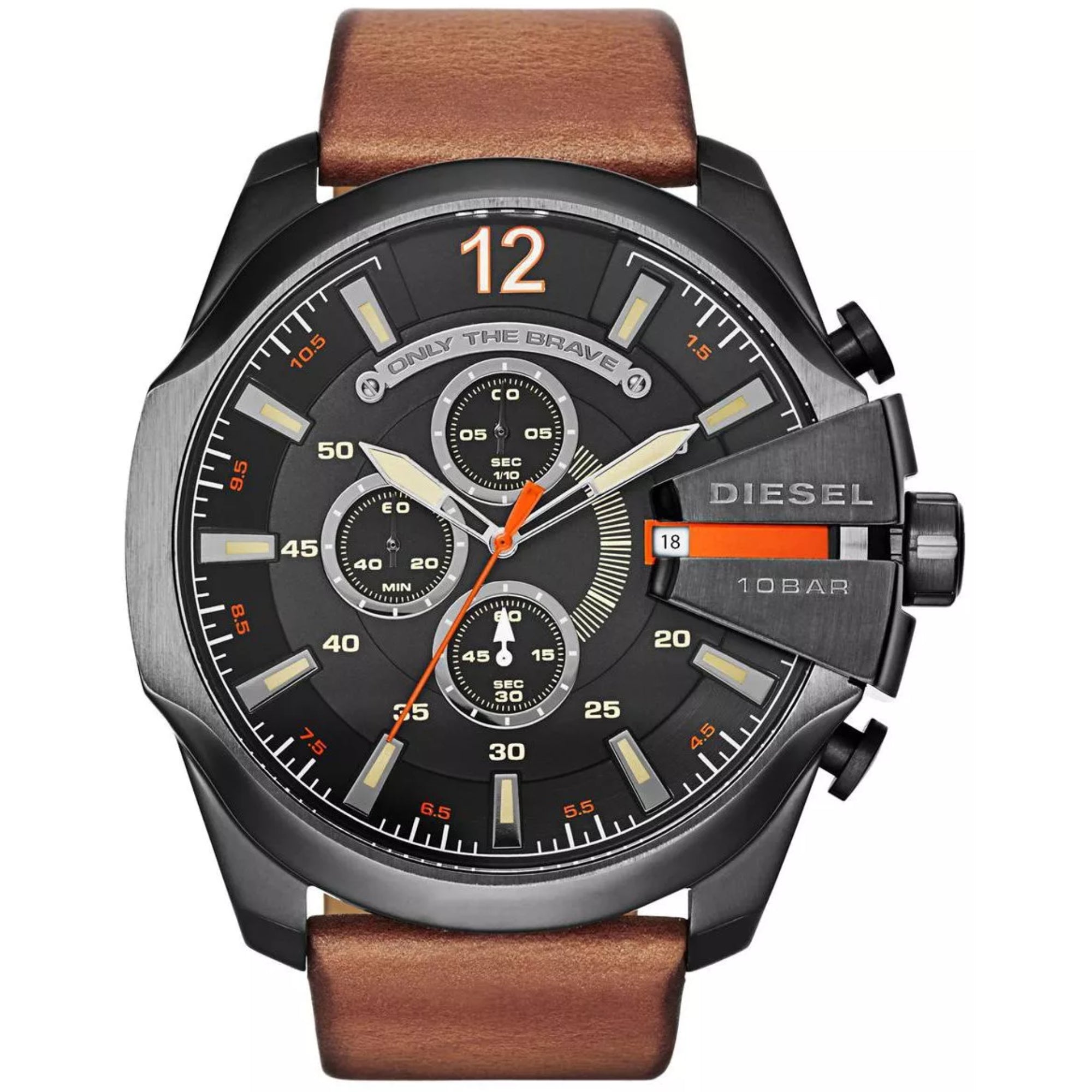Diesel Mega Chief 51mm Chronograph Schwarzes Zifferblatt Leder Herren Quarz Uhr DZ4343