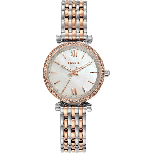 Fossil Carlie Mini White Mother of Pearl Dial Steel Strap Women's Watch ES4649