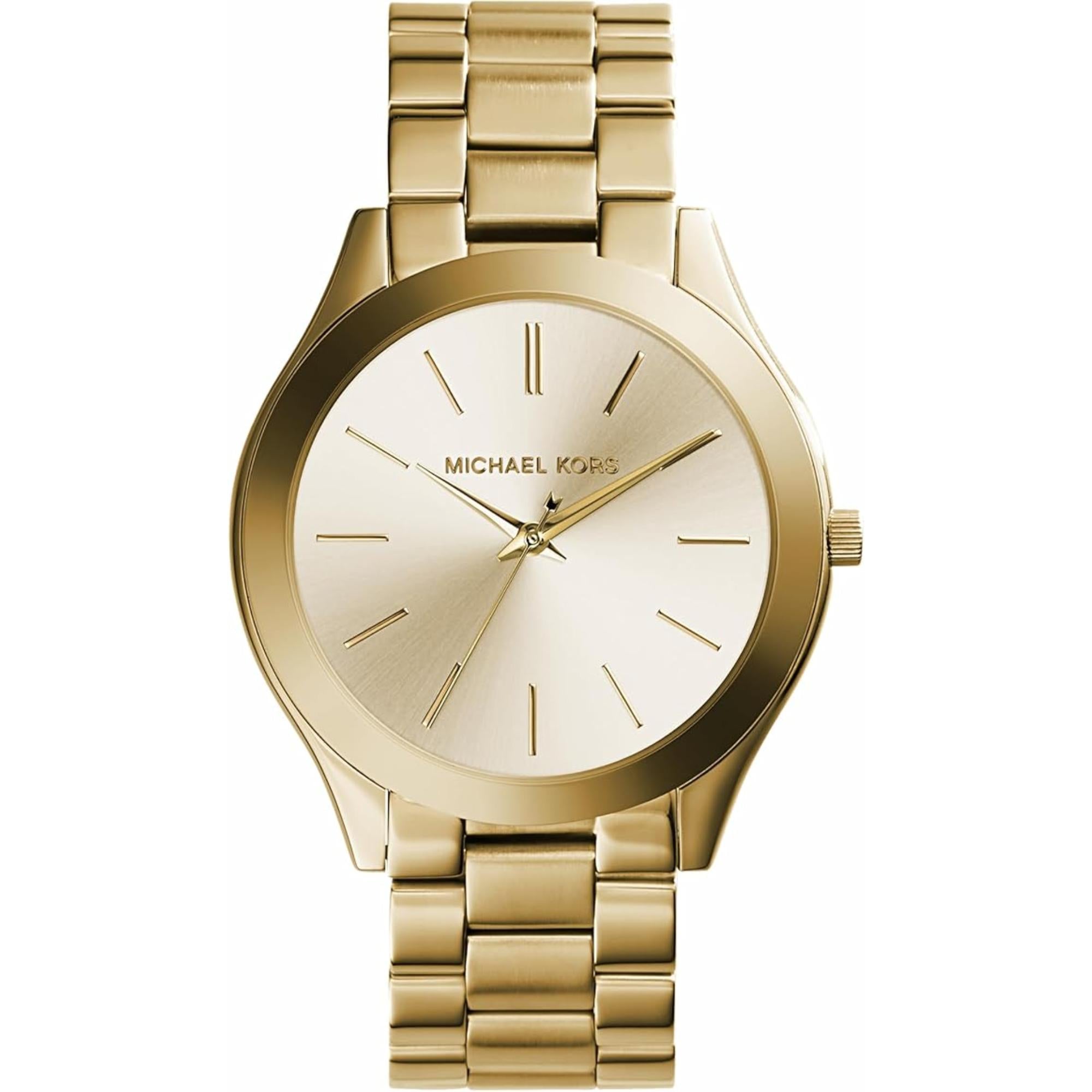 Michael Kors Slim Runway Gold Dial Steel Strap Ladies Watch MK3179