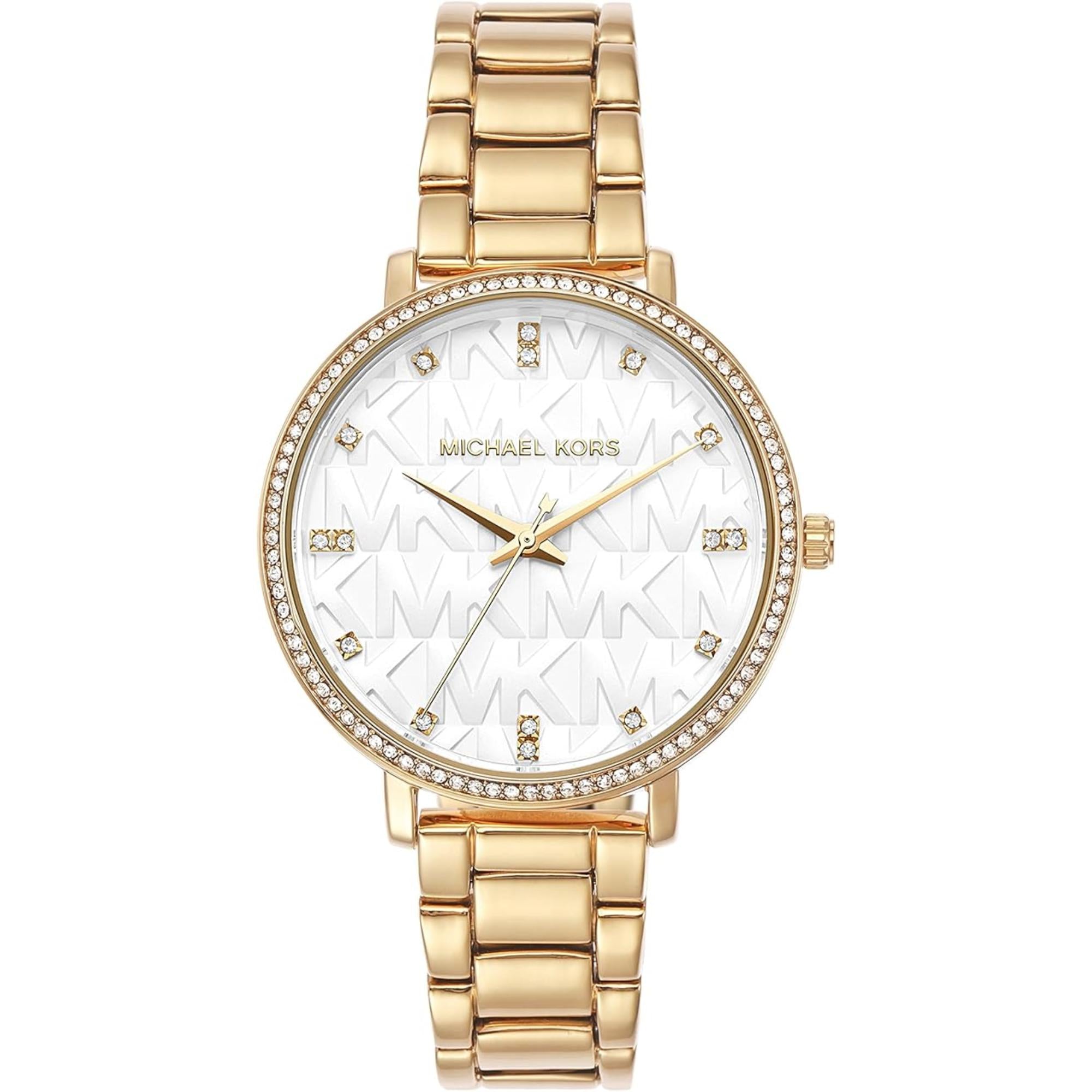 Michael Kors Pyper 38mm white dial gold-tone steel watch MK4666 front view