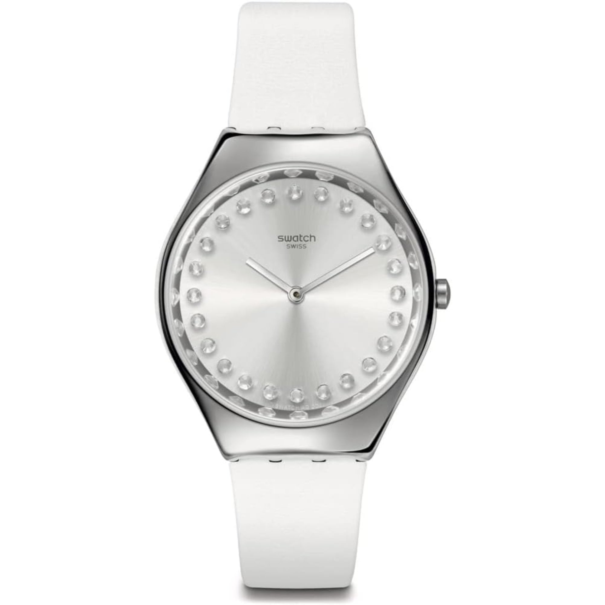 Swatch Bright Blaze Skin Irony Quarz Graues Zifferblatt Lederarmband Damen Uhr SYXS143