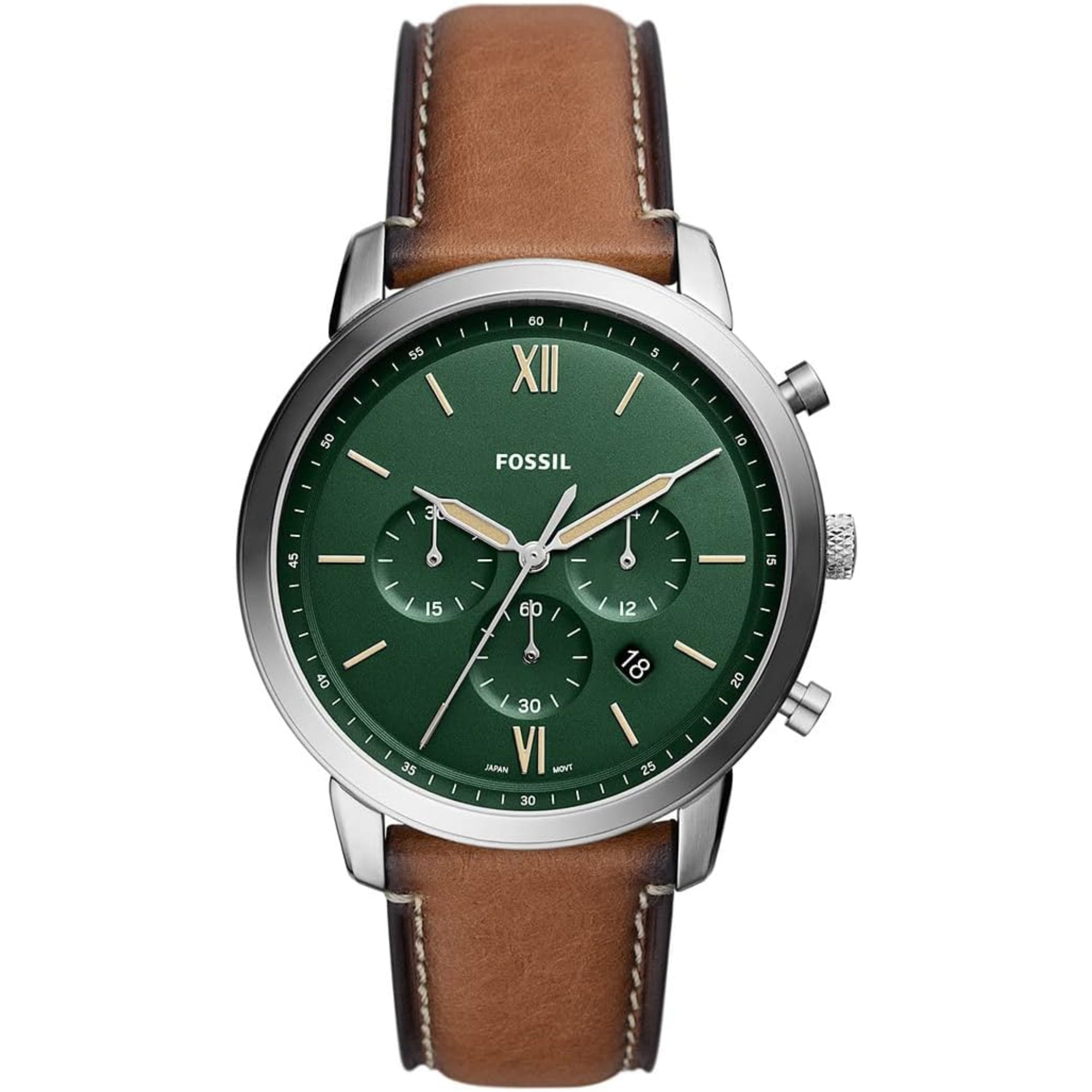 Fossil Neutra 44mm Chronograph Grün Zifferblatt Leder Herren Quarz Uhr FS5963