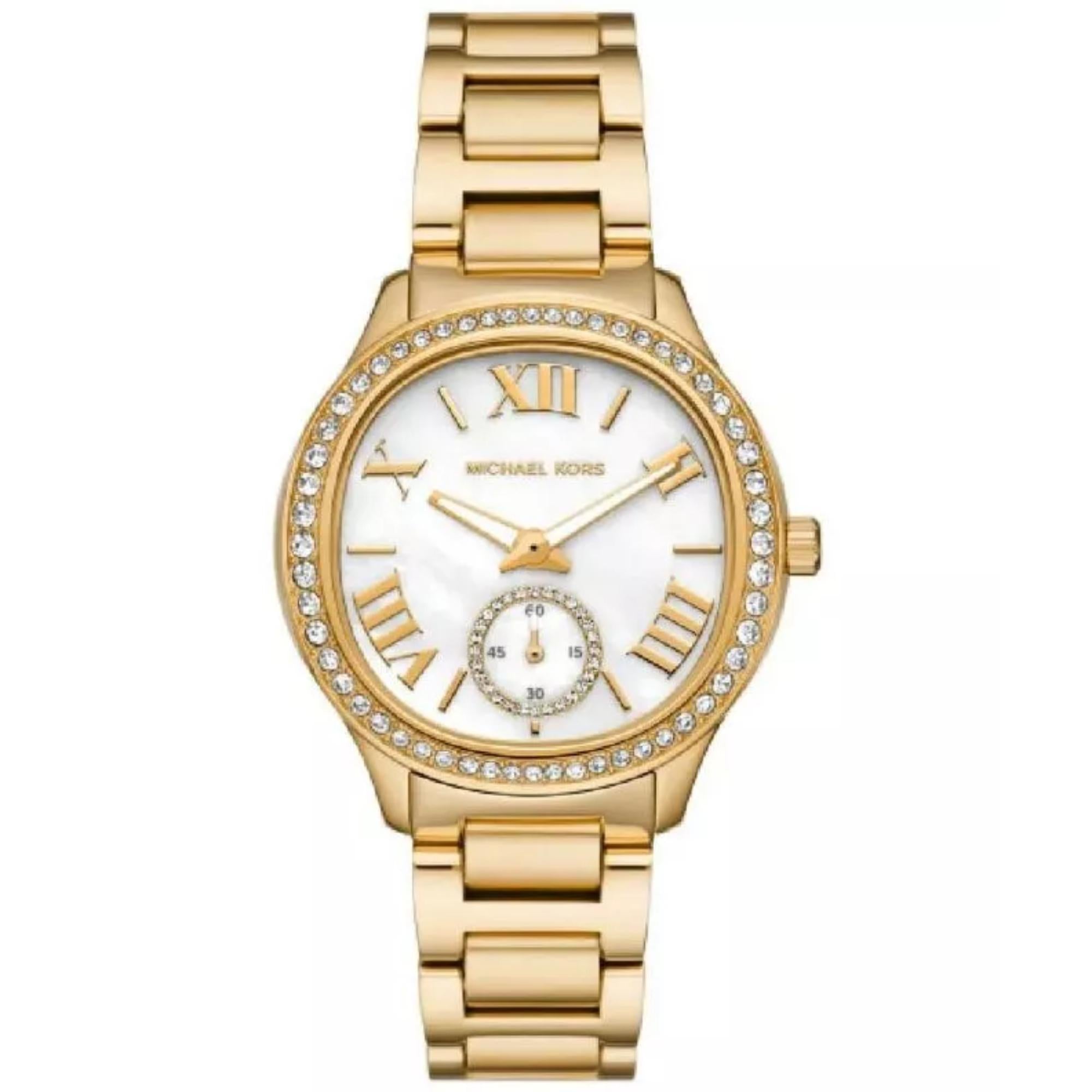 Michael Kors Sage Goldfarbener Edelstahl Weißes Zifferblatt Damenuhr MK4805