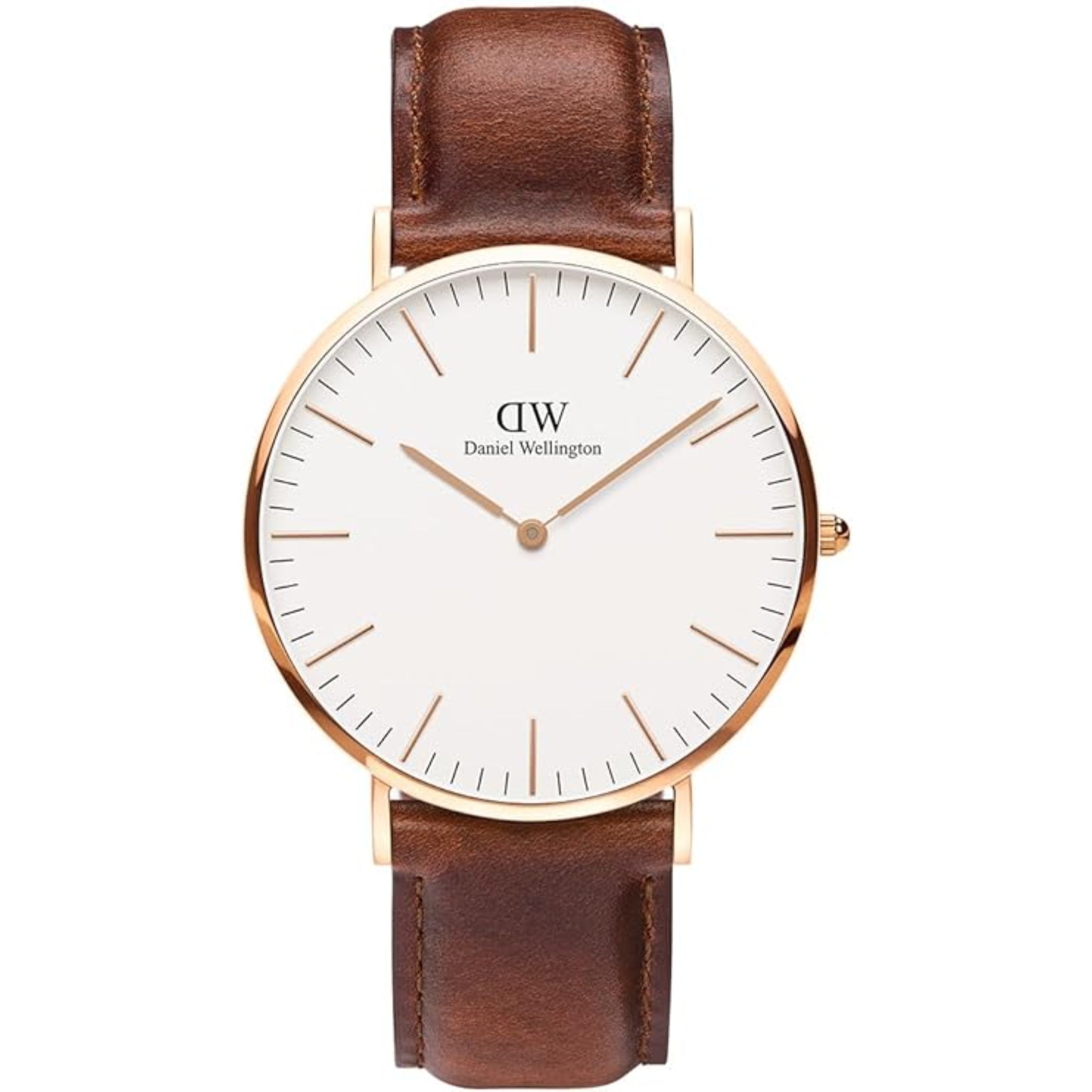 Daniel Wellington Classic 40mm Weißes Zifferblatt Leder Herren Quarz Uhr DW00100006