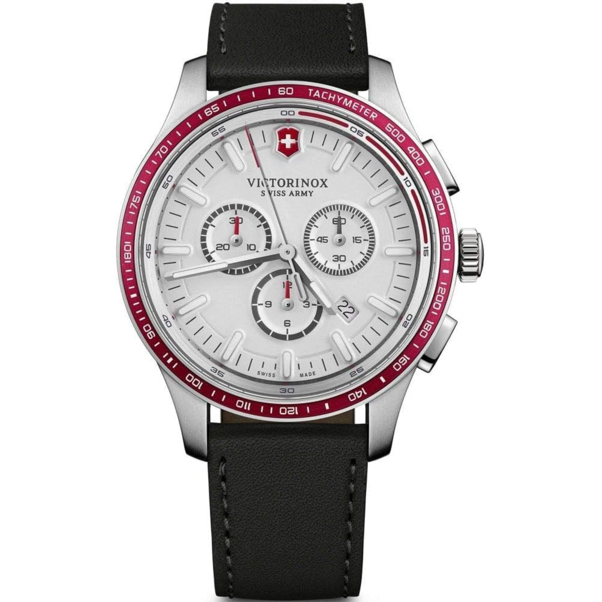 Victorinox Alliance 44mm Chronograph Weißes Zifferblatt Leder Herren Quarz Uhr 241819