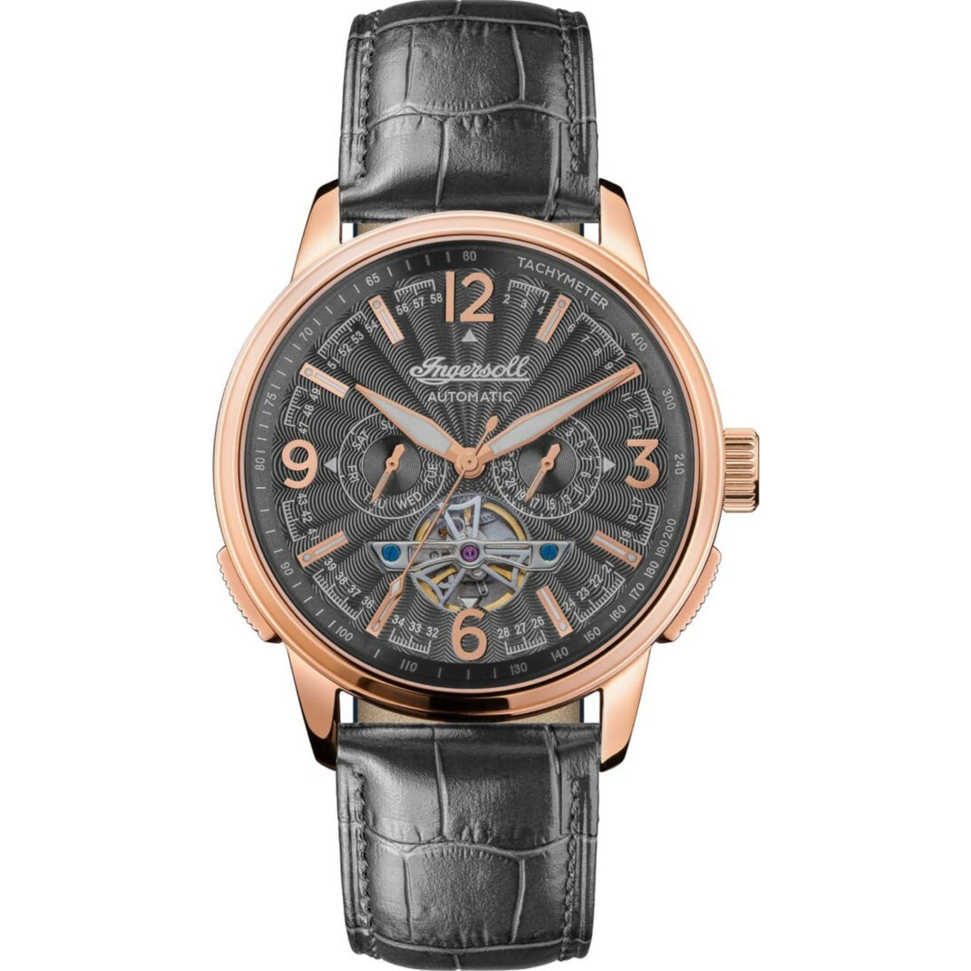 Ingersoll The Regent Automatik Schwarz Zifferblatt Lederarmband Herren Uhr I00302B