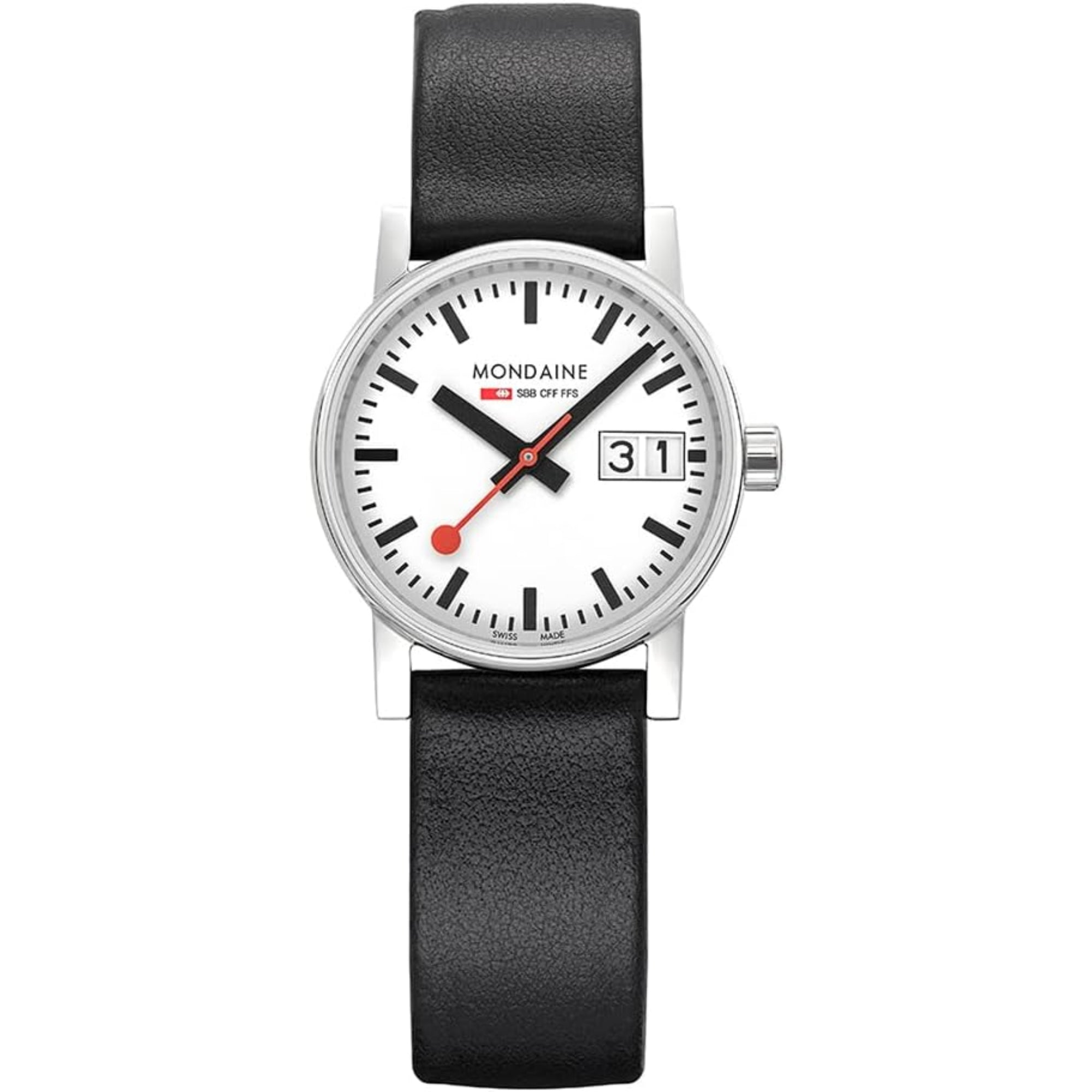 Mondaine Evo2 30mm Weißes Zifferblatt Leder Damen Quarz Uhr MSE.30210.LBV