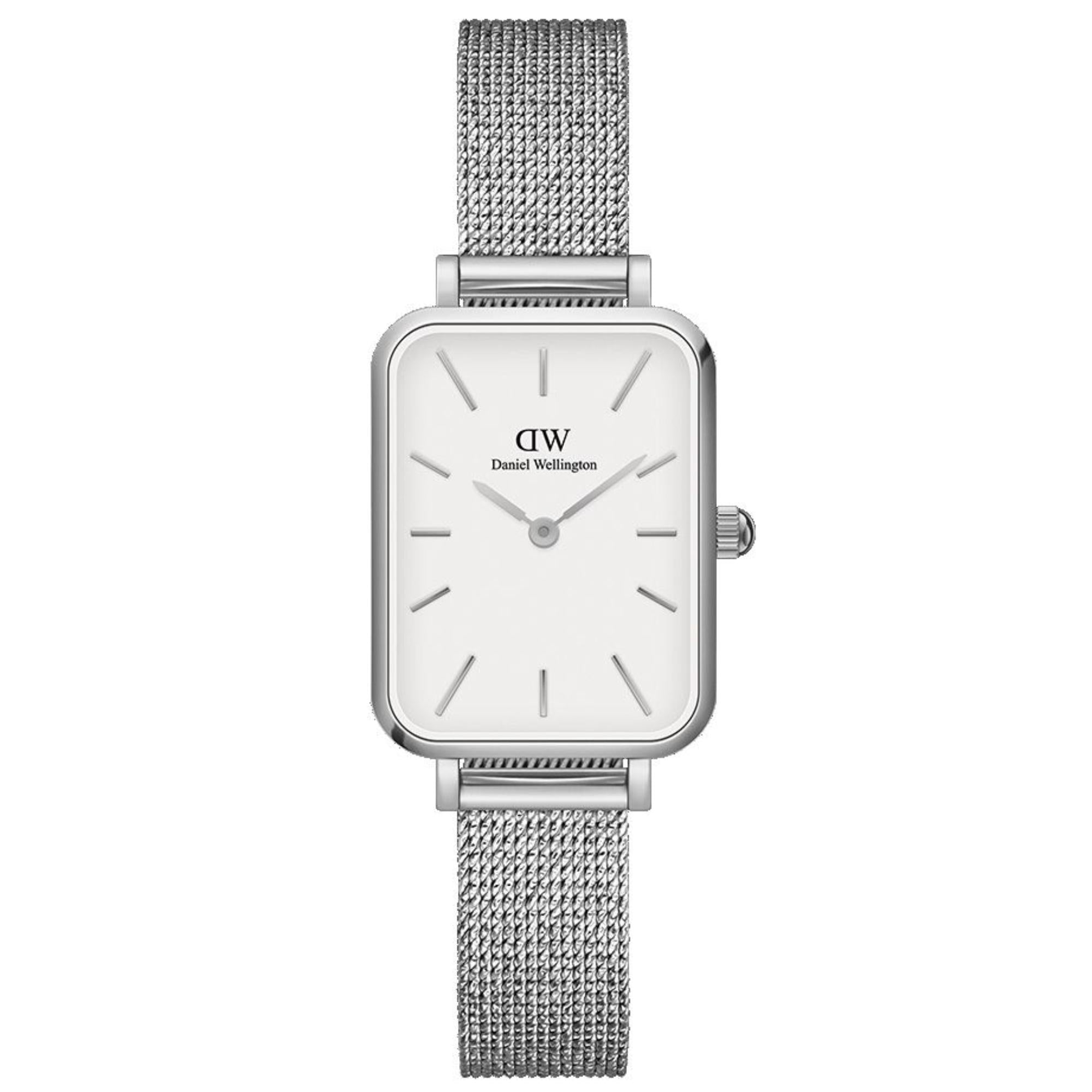 Daniel Wellington Quadro 20mm Weißes Zifferblatt Stahl Damen Quarz Uhr DW00100438