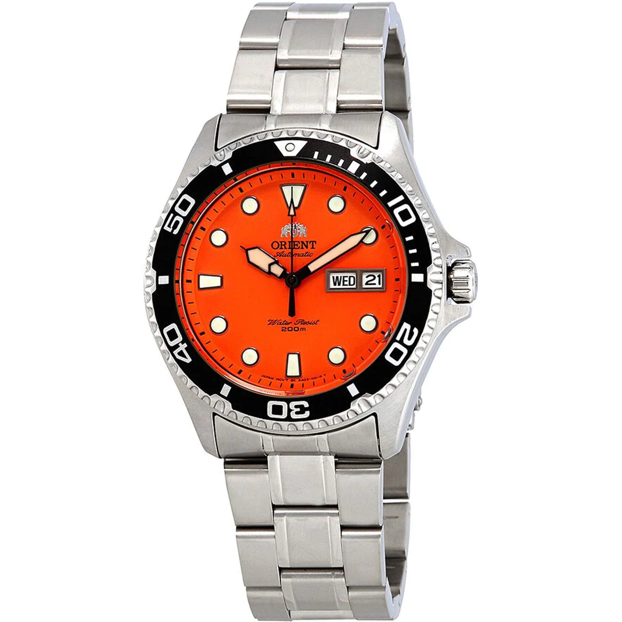 Orient Ray II 41mm Oranges Zifferblatt Stahl Herren Automatik Uhr FAA02006M9