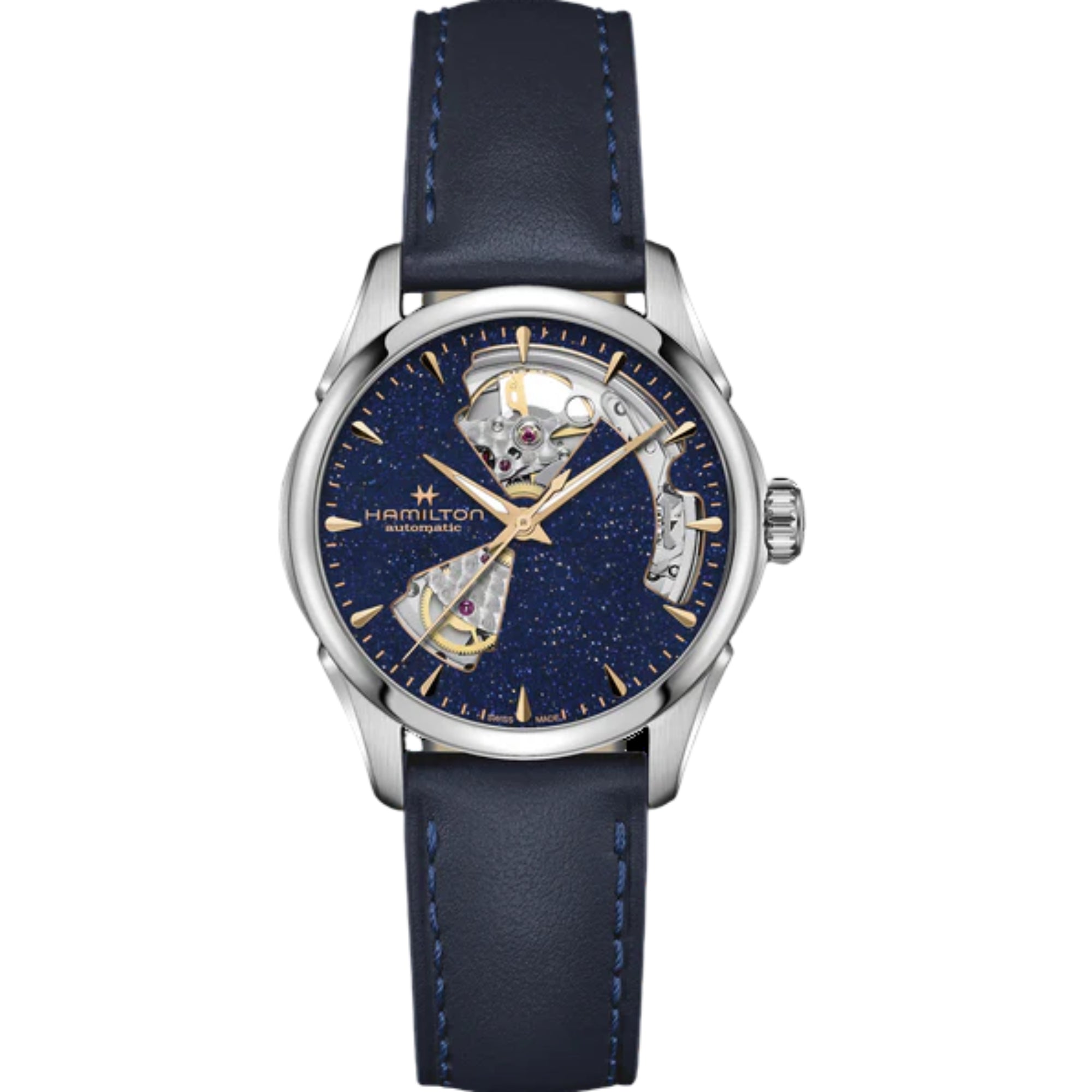 Hamilton Jazzmaster 36mm Offenes Herz Blau Zifferblatt Leder Automatik Uhr H32215642