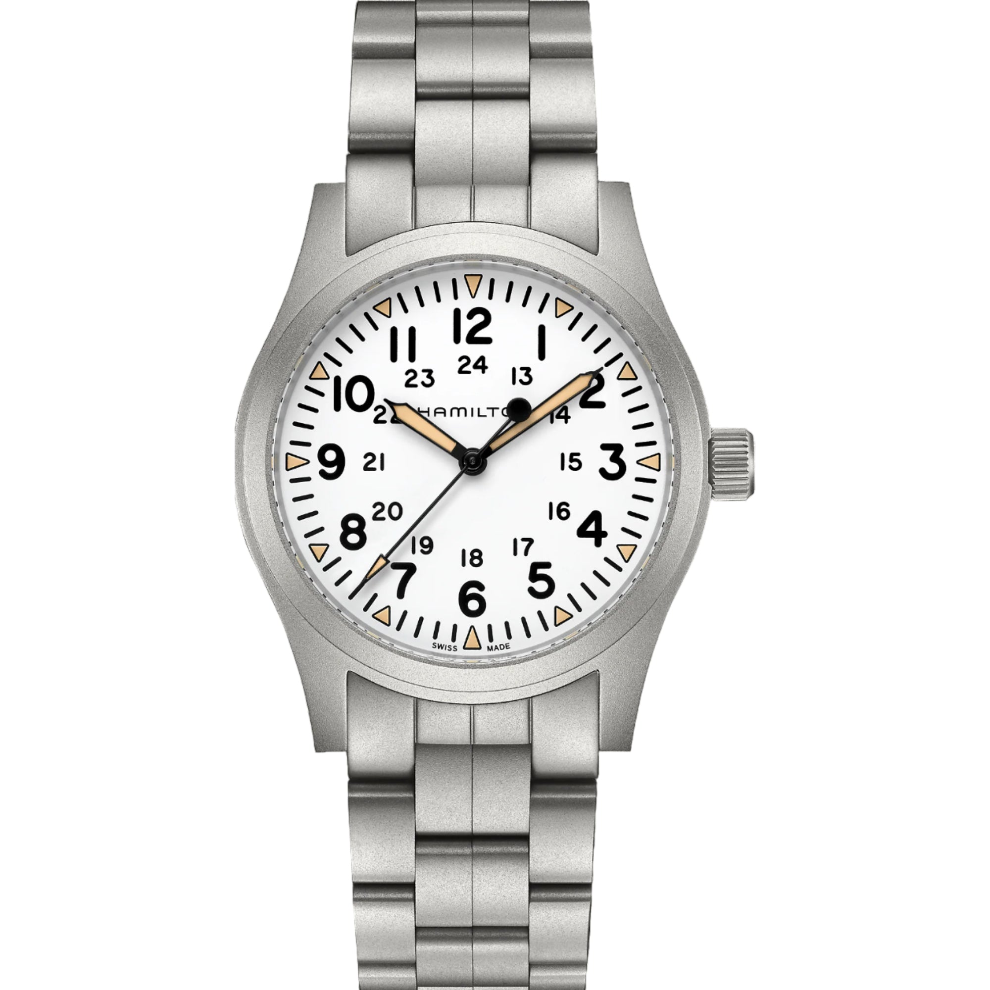 Hamilton Khaki Field 42mm White Dial Steel Mens Mechanical Watch H69529113