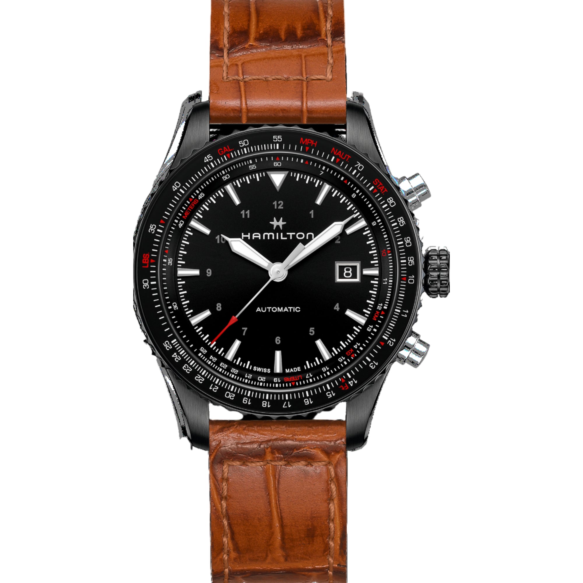 Hamilton Khaki Aviation 42mm Schwarzes Zifferblatt Leder Herren Automatik Uhr H76625530