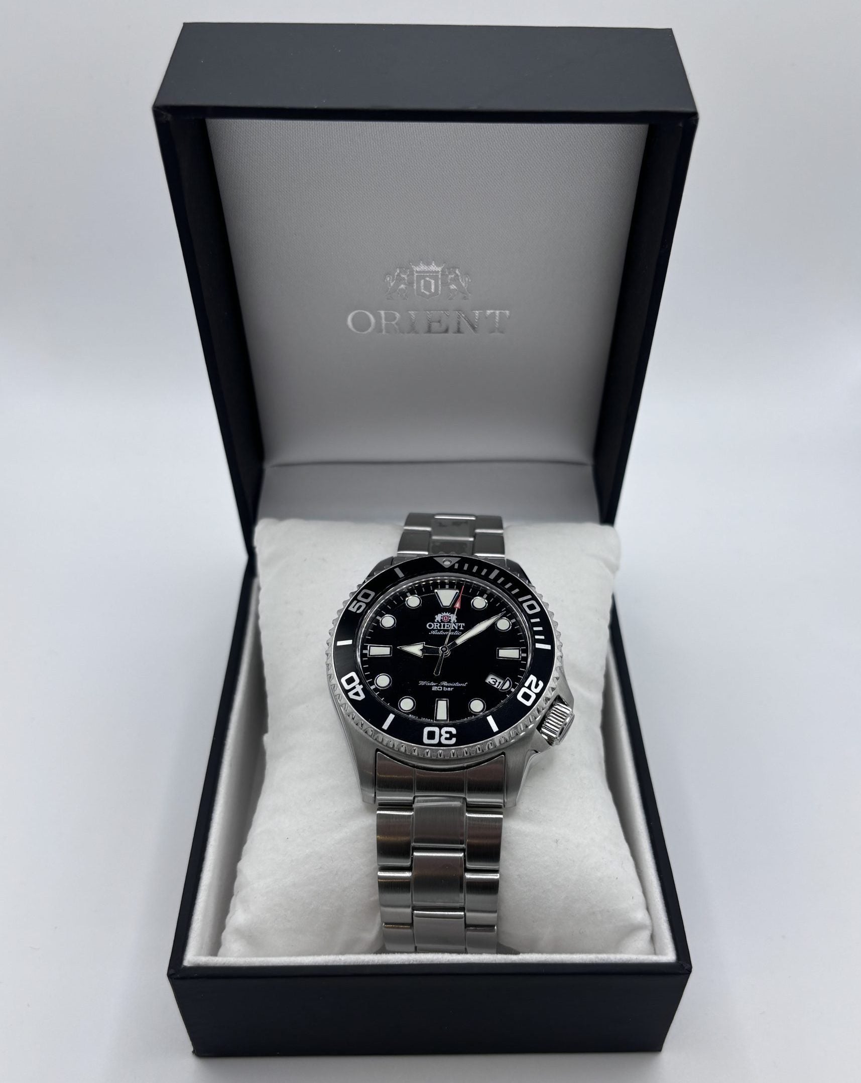 Orient Triton 43mm Black Dial Steel Mens Automatic Watch RA-AC0K01B10B