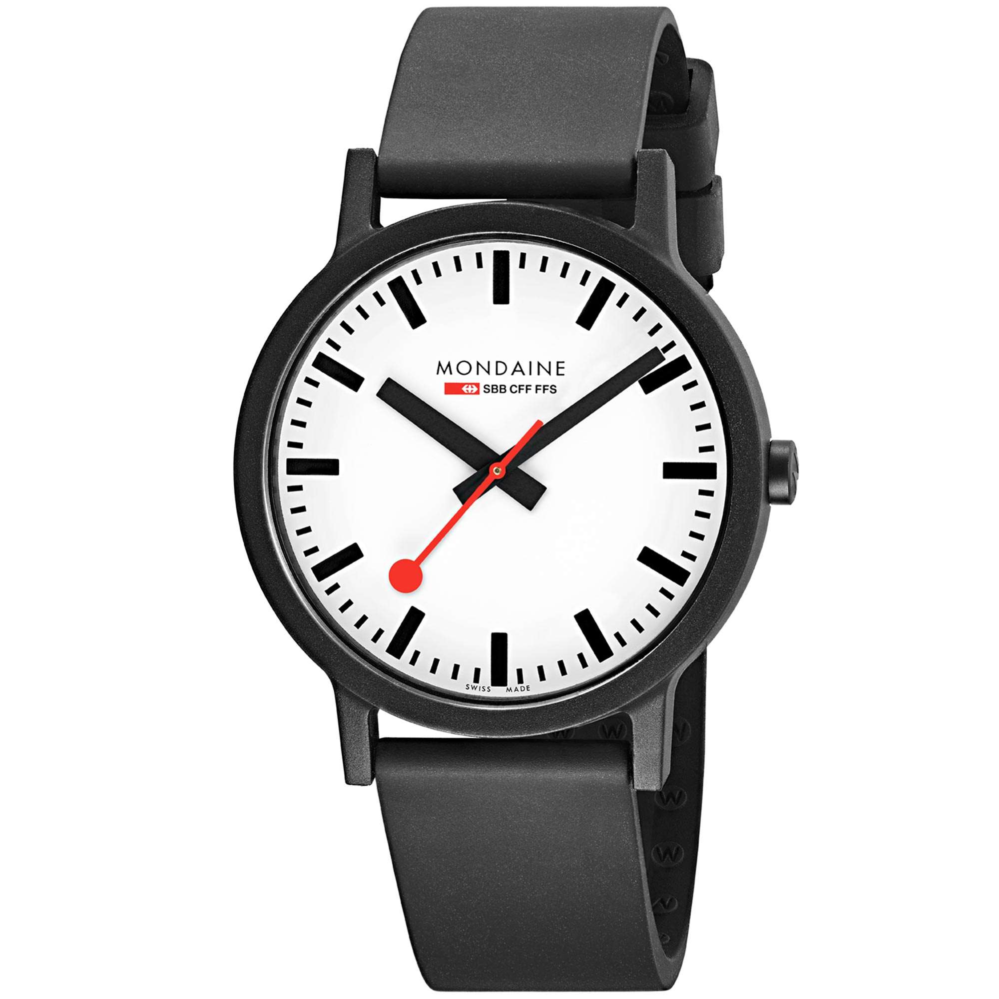 Mondaine Essence 41mm White Dial Rubber Mens Quartz Watch MS1.41110.RB