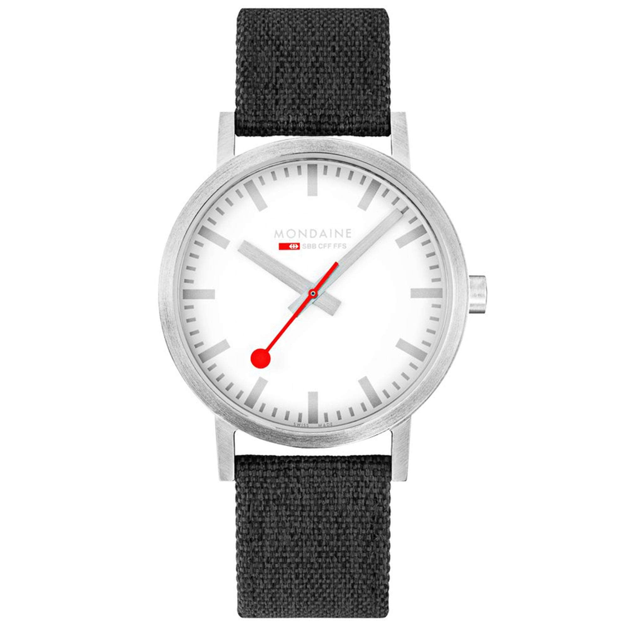 Mondaine Classic Quarz Weißes Zifferblatt Graues Textilarmband Herren Uhr A660.30360.17SBB