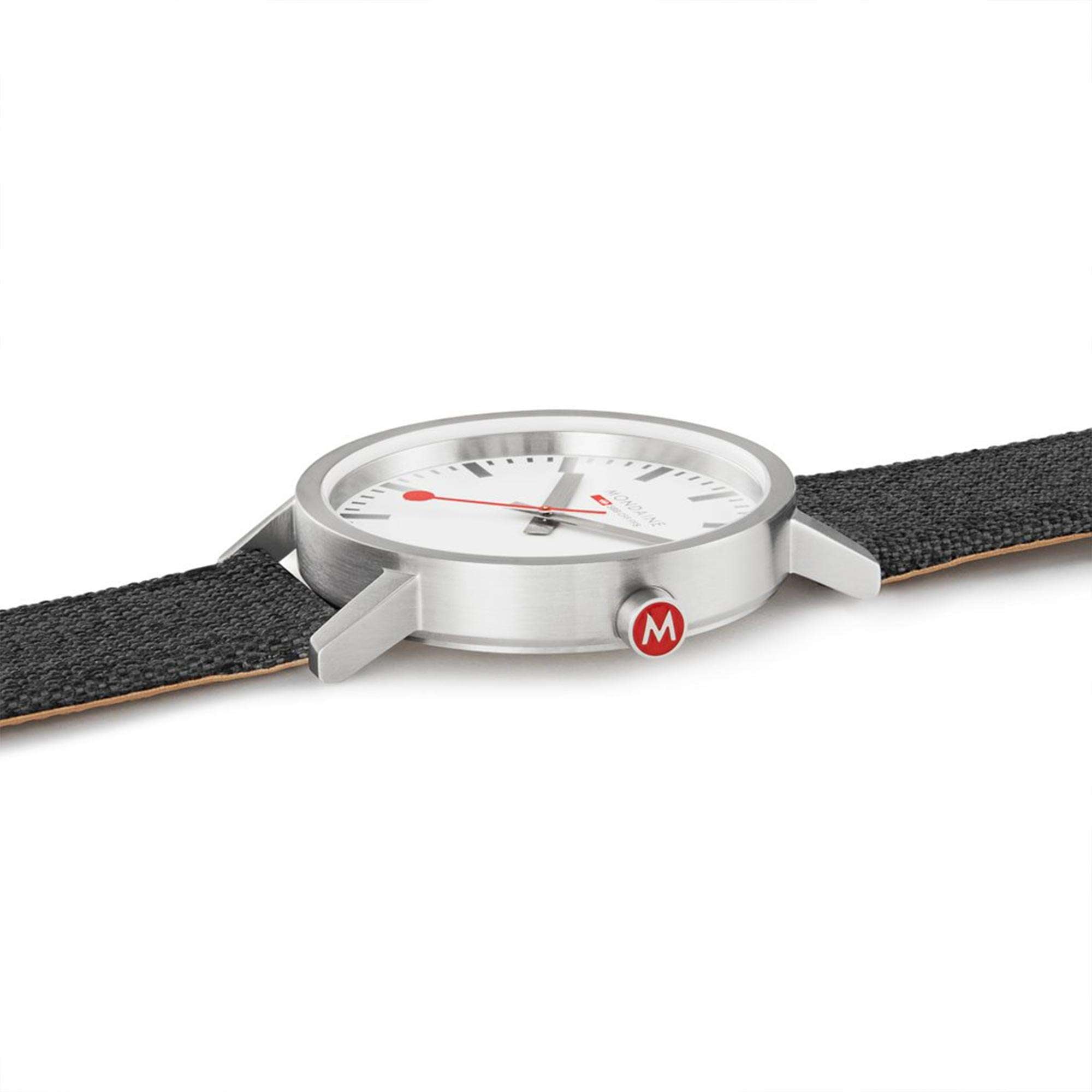 Mondaine Classic Quarz Weißes Zifferblatt Graues Textilarmband Herren Uhr A660.30360.17SBB