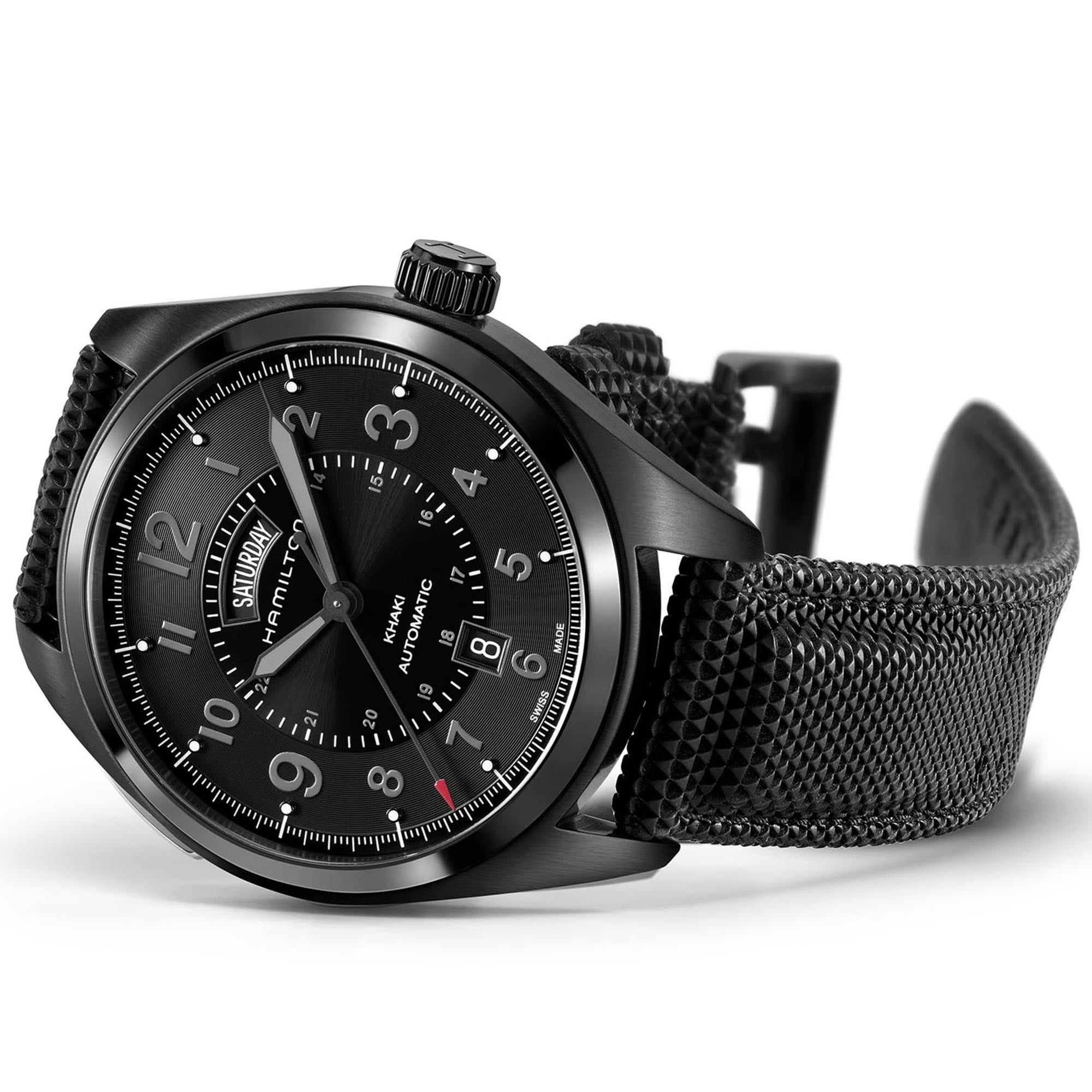 Hamilton Khaki Field 42mm Black Dial Synthetic Mens Automatic Watch H70695735