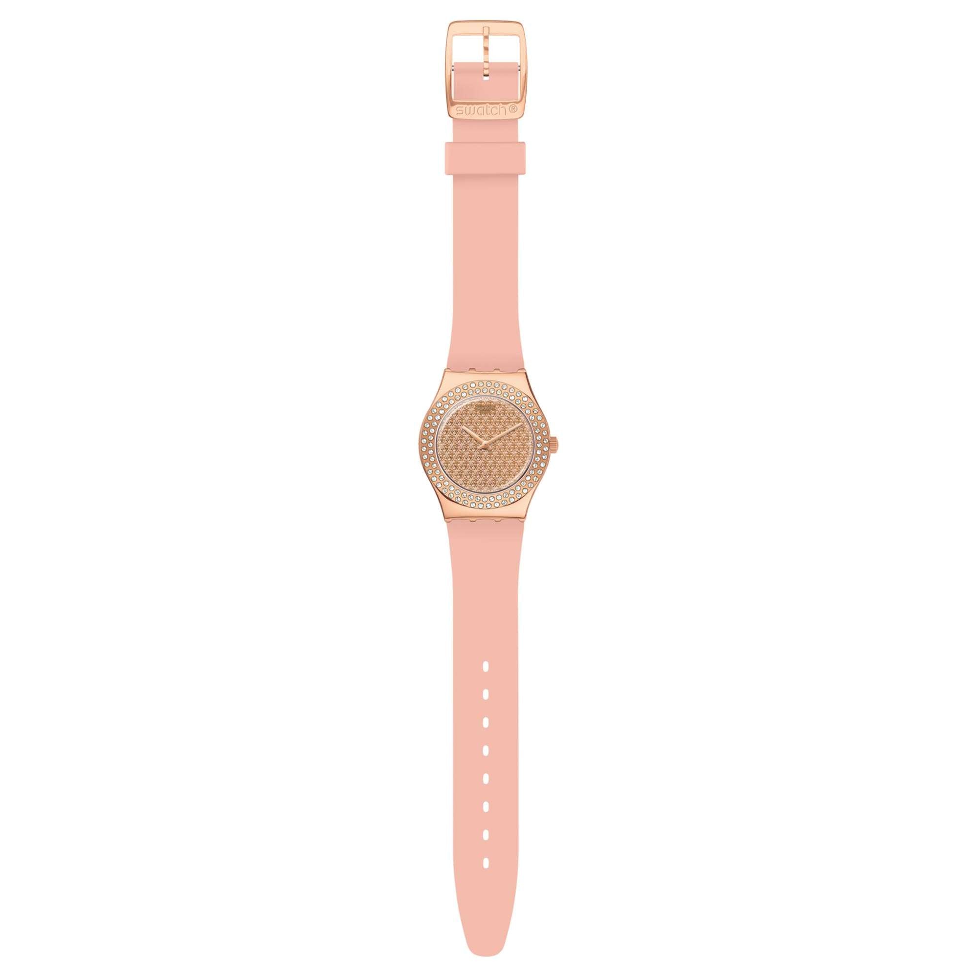 Swatch Pink Confusion Quartz Pink Dial Silicone Strap Women's Watch YLG140