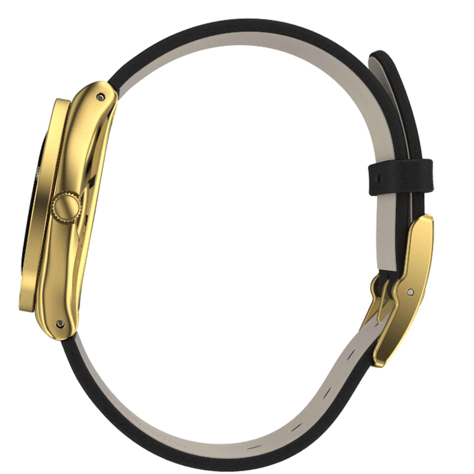 Swatch Goldy Show Quartz Schwarzes Zifferblatt Lederarmband Damen Uhr YLG141