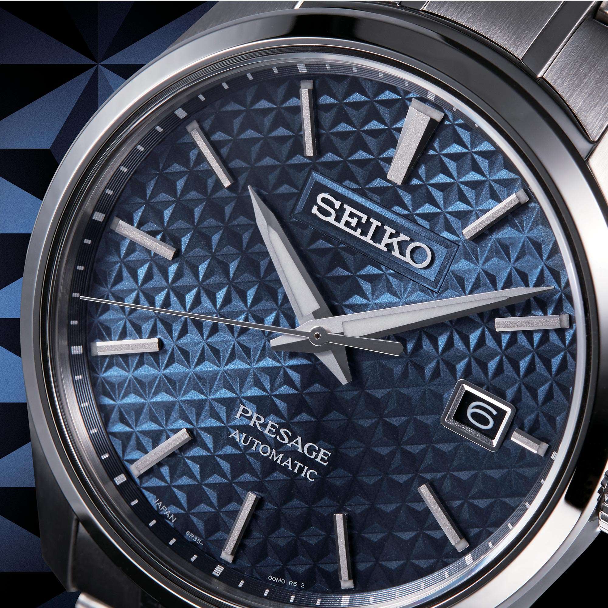 Seiko Presage Sharp Edge Serie Blaues Zifferblatt Silbernes Edelstahlarmband Automatik Herren Uhr SPB167J1