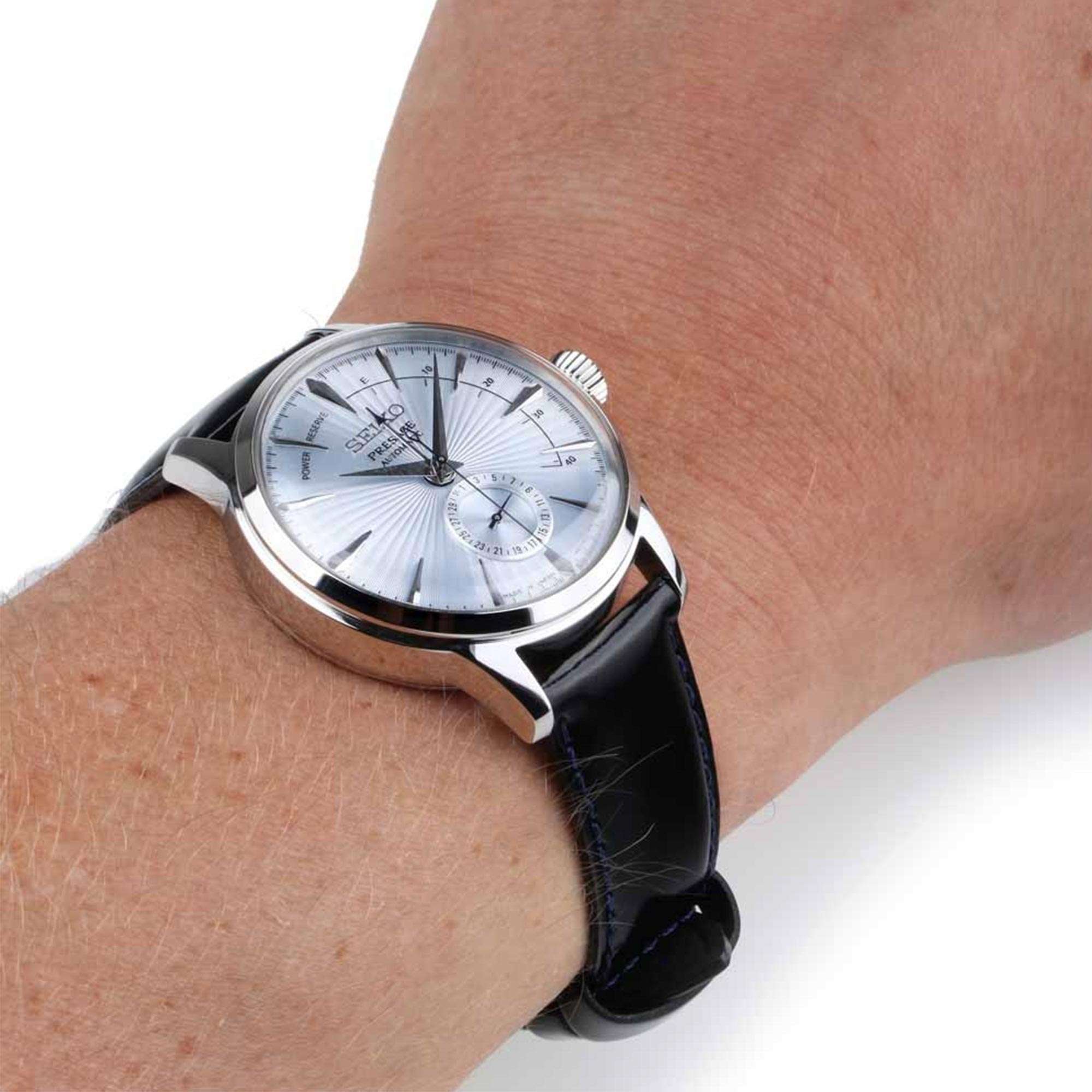 Seiko Presage Cocktail Time Automatic Silver Dial Black Leather Strap Men's Watch SSA343J1