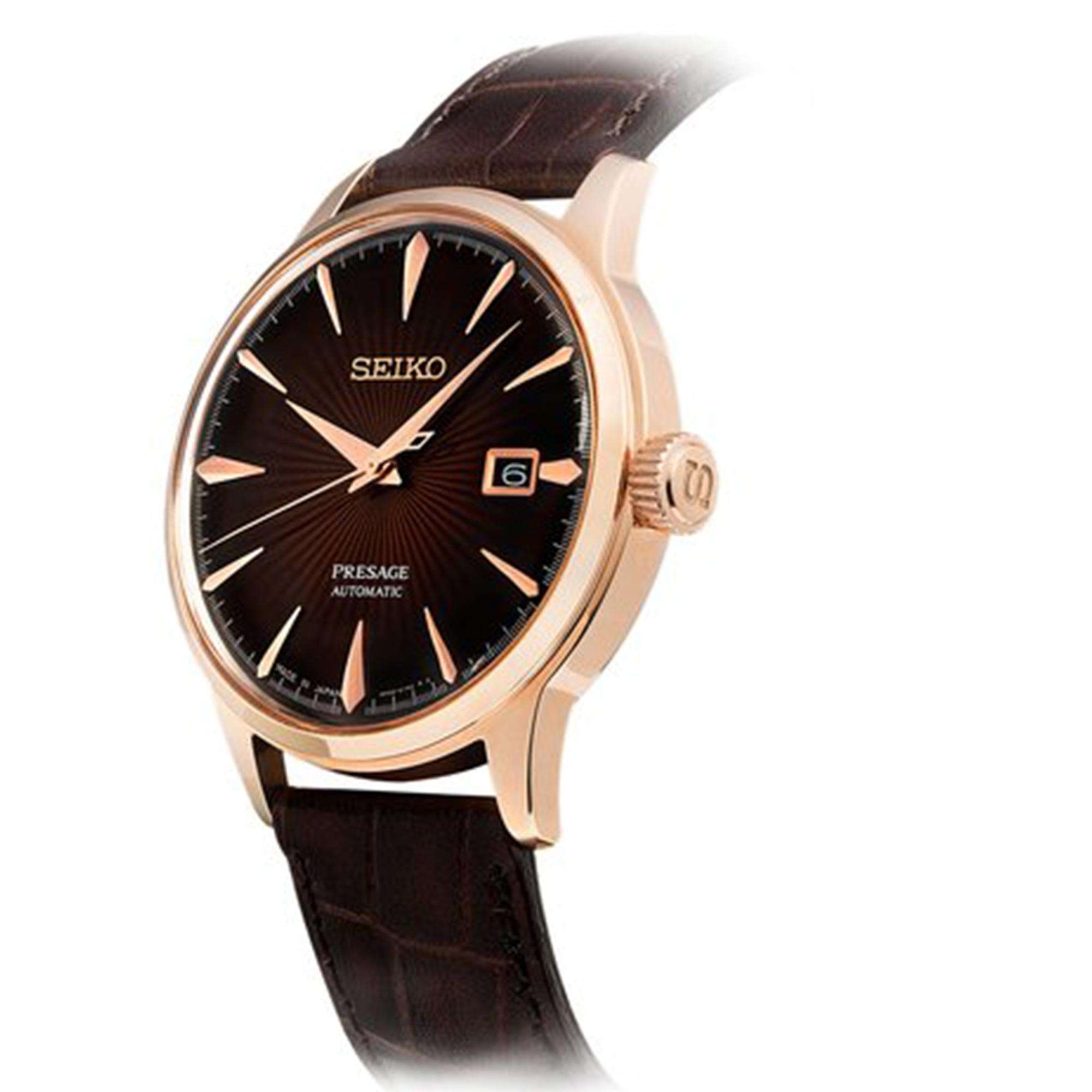 Seiko Presage Cocktail Time Automatik Braun Lederarmband Braunes Zifferblatt Herren Uhr SRPB46J1