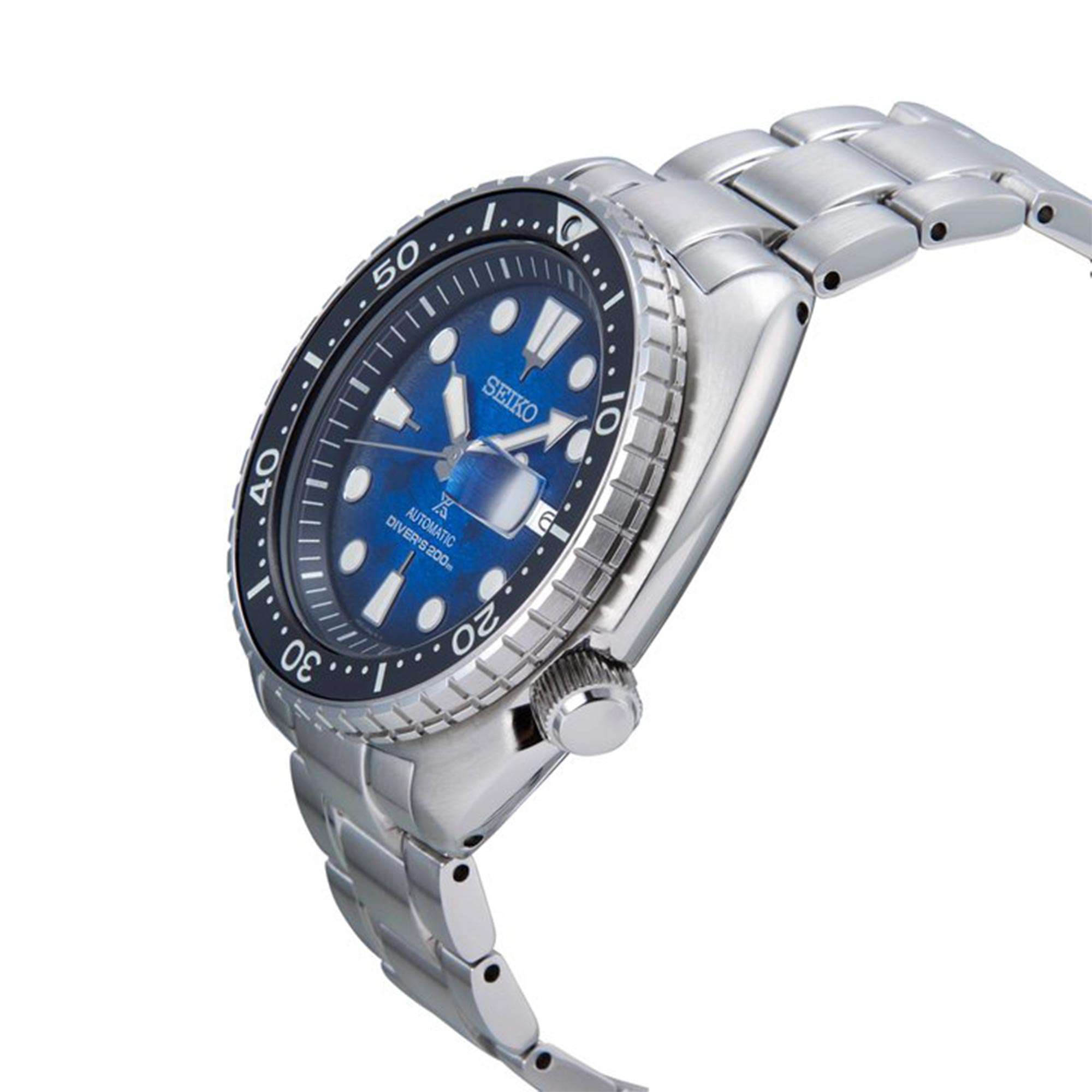 Seiko Prospex Save The Ocean 'King Turtle' Automatik Blaues Zifferblatt Edelstahlarmband Herren Uhr SRPE39K1