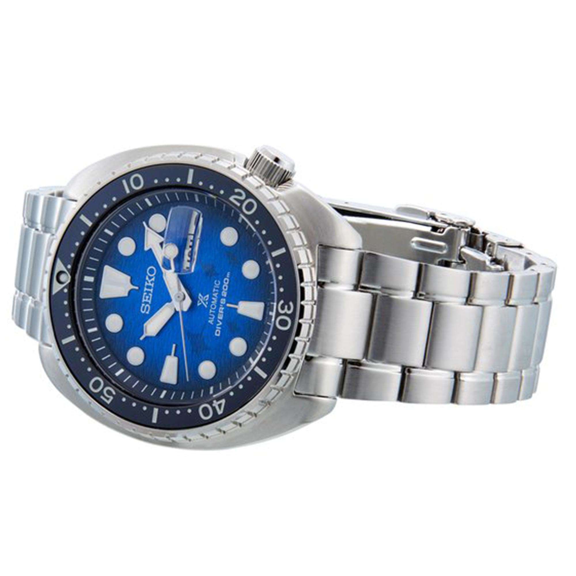 Seiko Prospex Save The Ocean 'King Turtle' Automatik Blaues Zifferblatt Edelstahlarmband Herren Uhr SRPE39K1