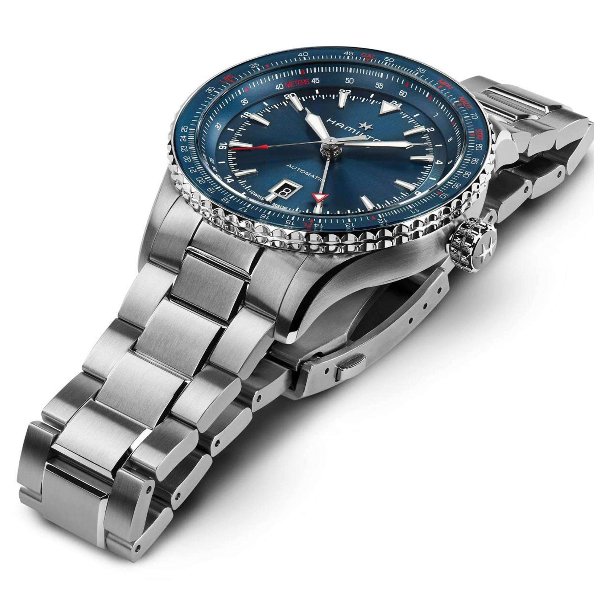 Hamilton Khaki Aviation 44mm Converter GMT Blue Dial Steel Mens Automatic Watch H76715140