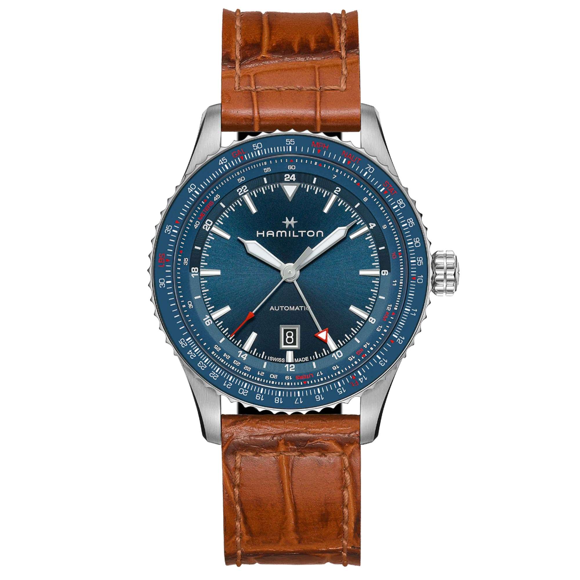 Hamilton Khaki Aviation 44mm GMT Blaues Zifferblatt Leder Herren Automatik Uhr H76715540
