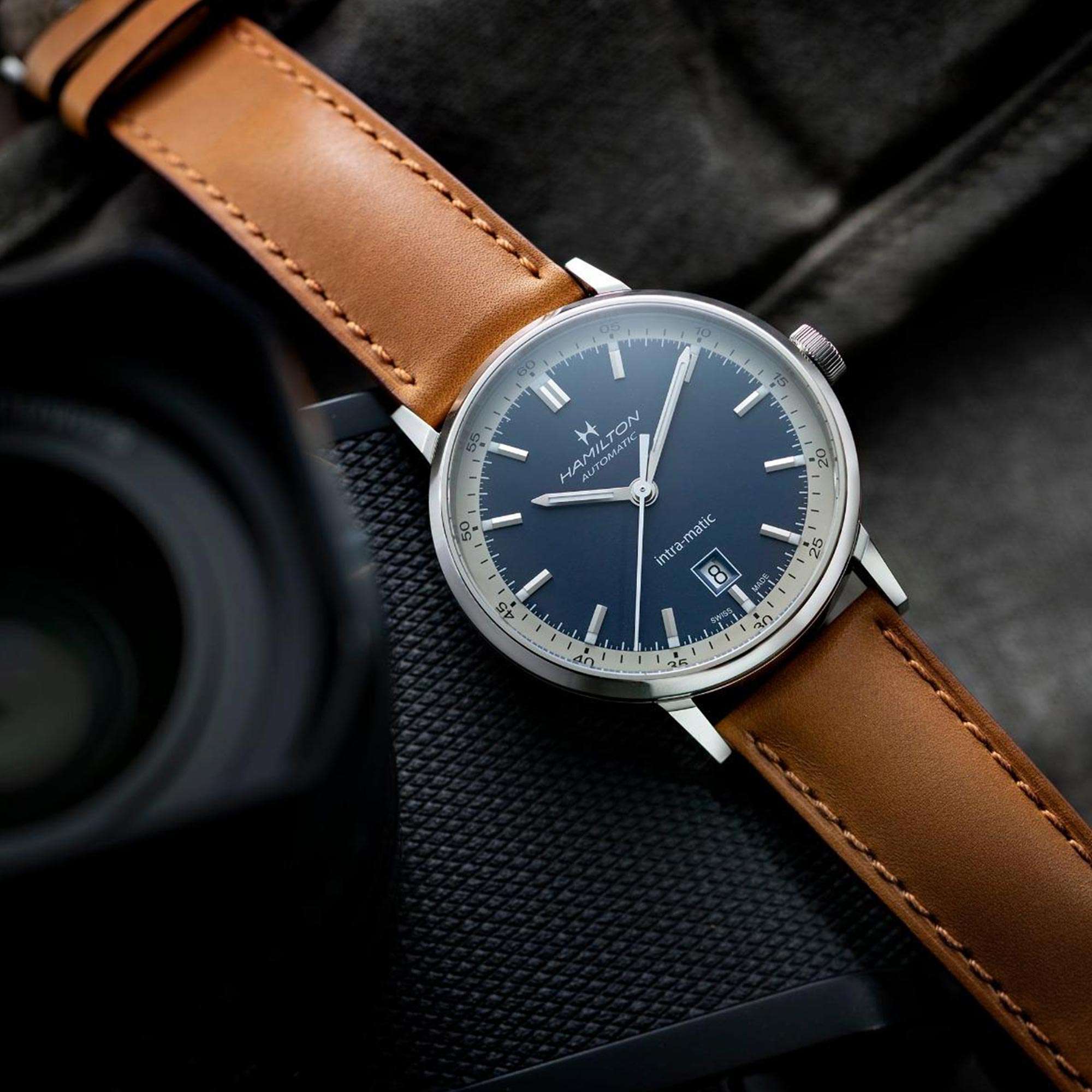 Hamilton American Classic 40mm Blaues Zifferblatt Leder Herren Automatik Uhr H38425540