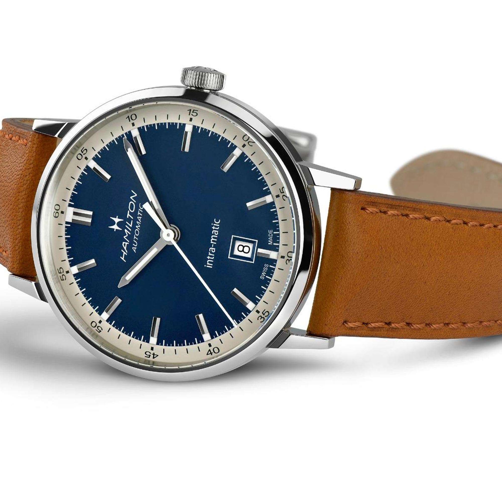 Hamilton American Classic 40mm Blaues Zifferblatt Leder Herren Automatik Uhr H38425540