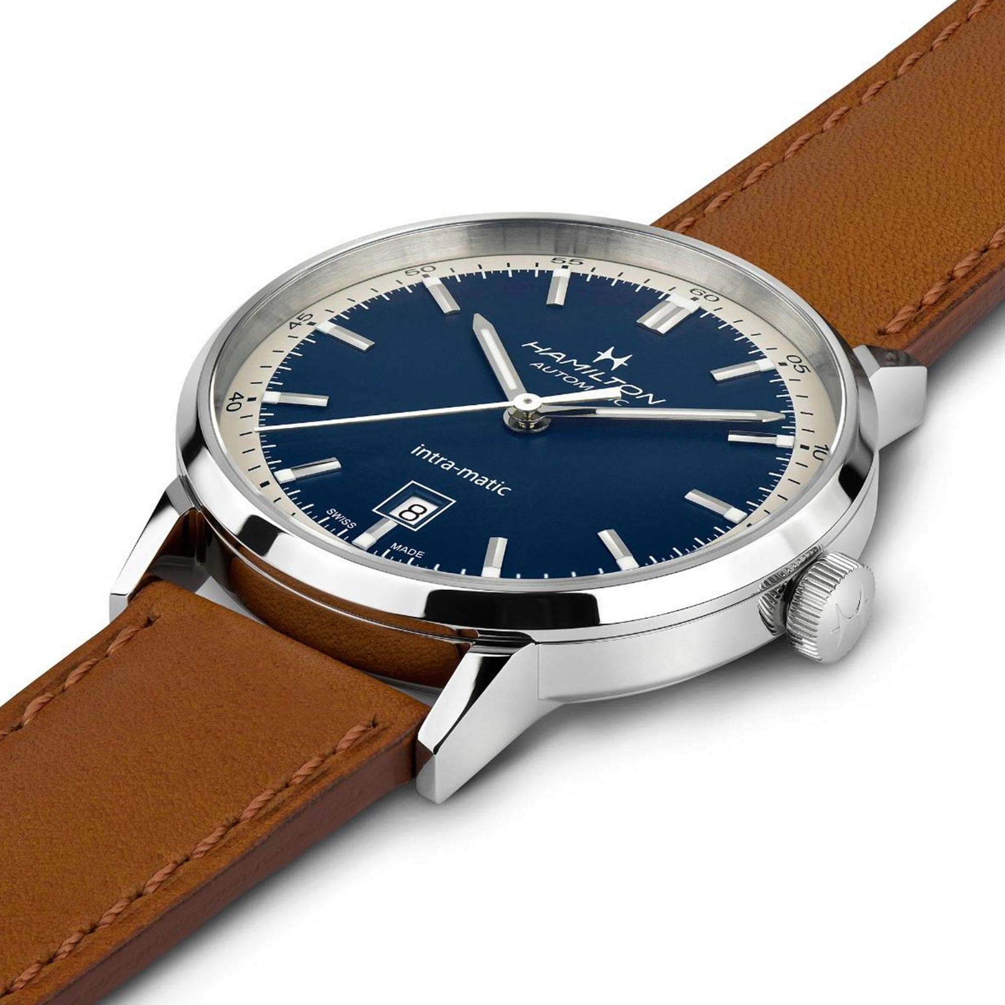 Hamilton American Classic 40mm Blaues Zifferblatt Leder Herren Automatik Uhr H38425540
