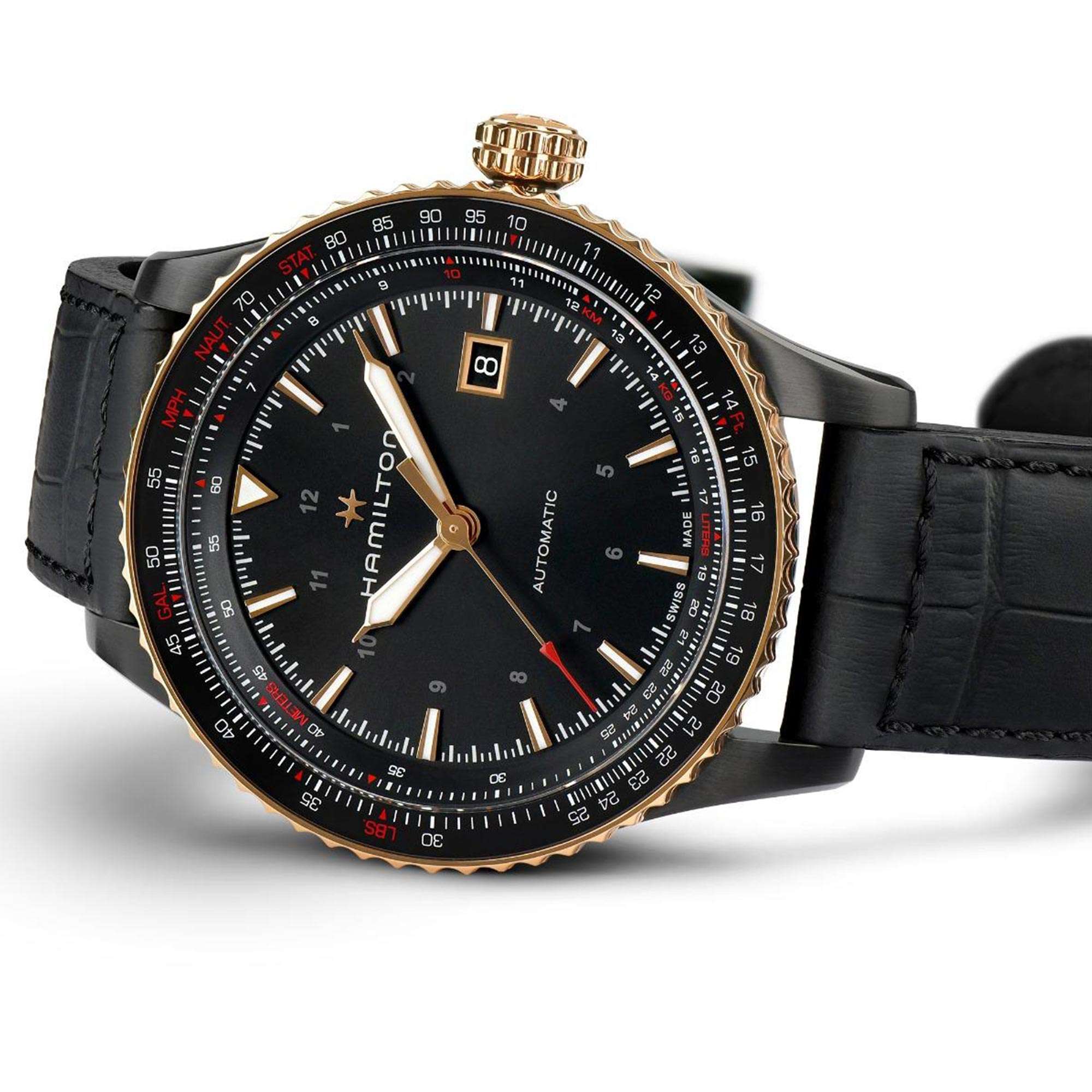 Hamilton Khaki Aviation 42mm Schwarzes Zifferblatt Leder Herren Automatik Uhr H76635730