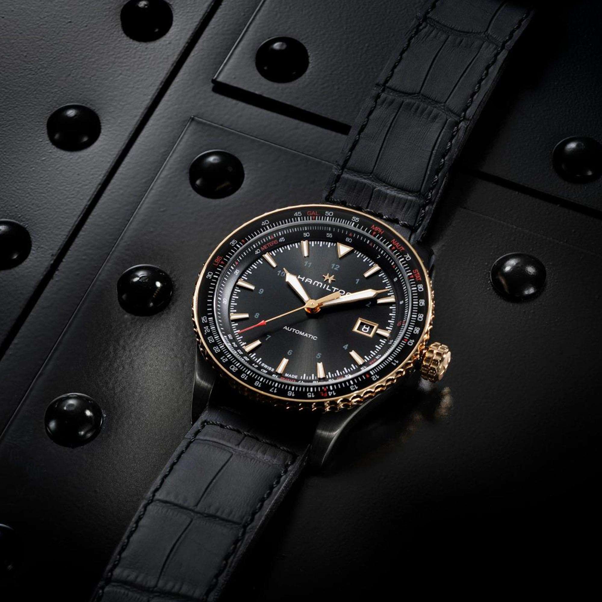 Hamilton Khaki Aviation 42mm Schwarzes Zifferblatt Leder Herren Automatik Uhr H76635730