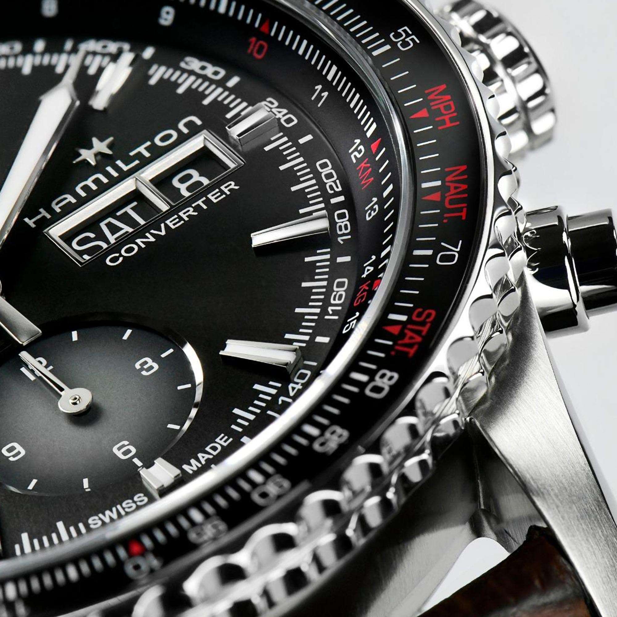 Hamilton Khaki Aviation 44mm Chronograph Black Dial Leather Mens Automatic Watch H76726530