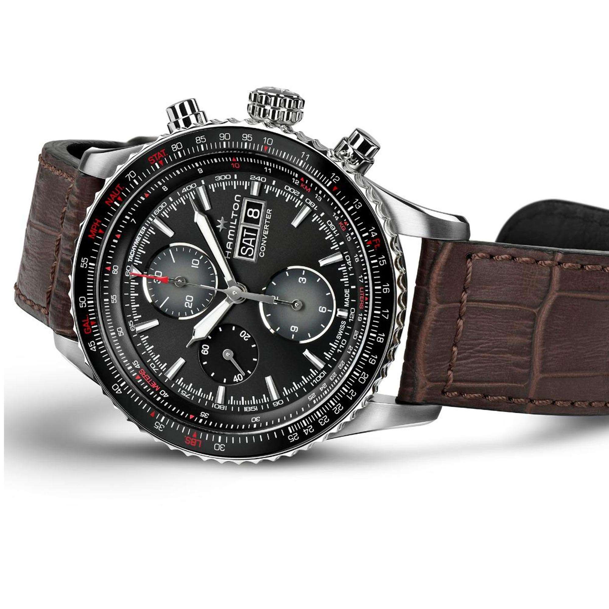 Hamilton Khaki Aviation 44mm Chronograph Black Dial Leather Mens Automatic Watch H76726530