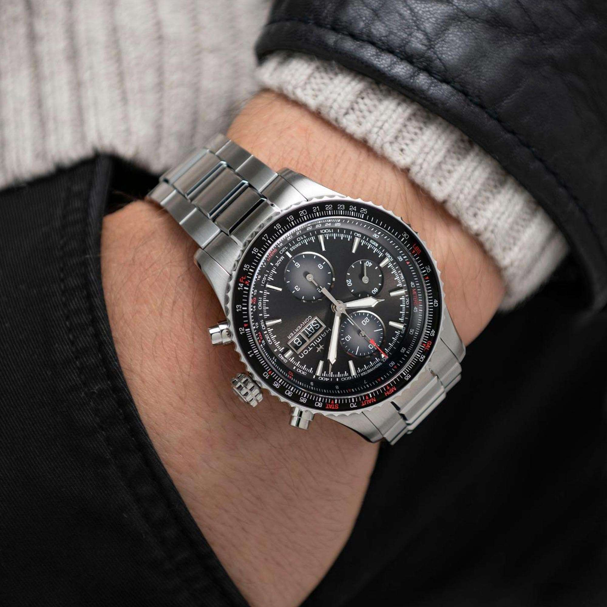Hamilton Khaki Aviation 44mm Chronograph Black Dial Steel Mens Automatic Watch H76726130