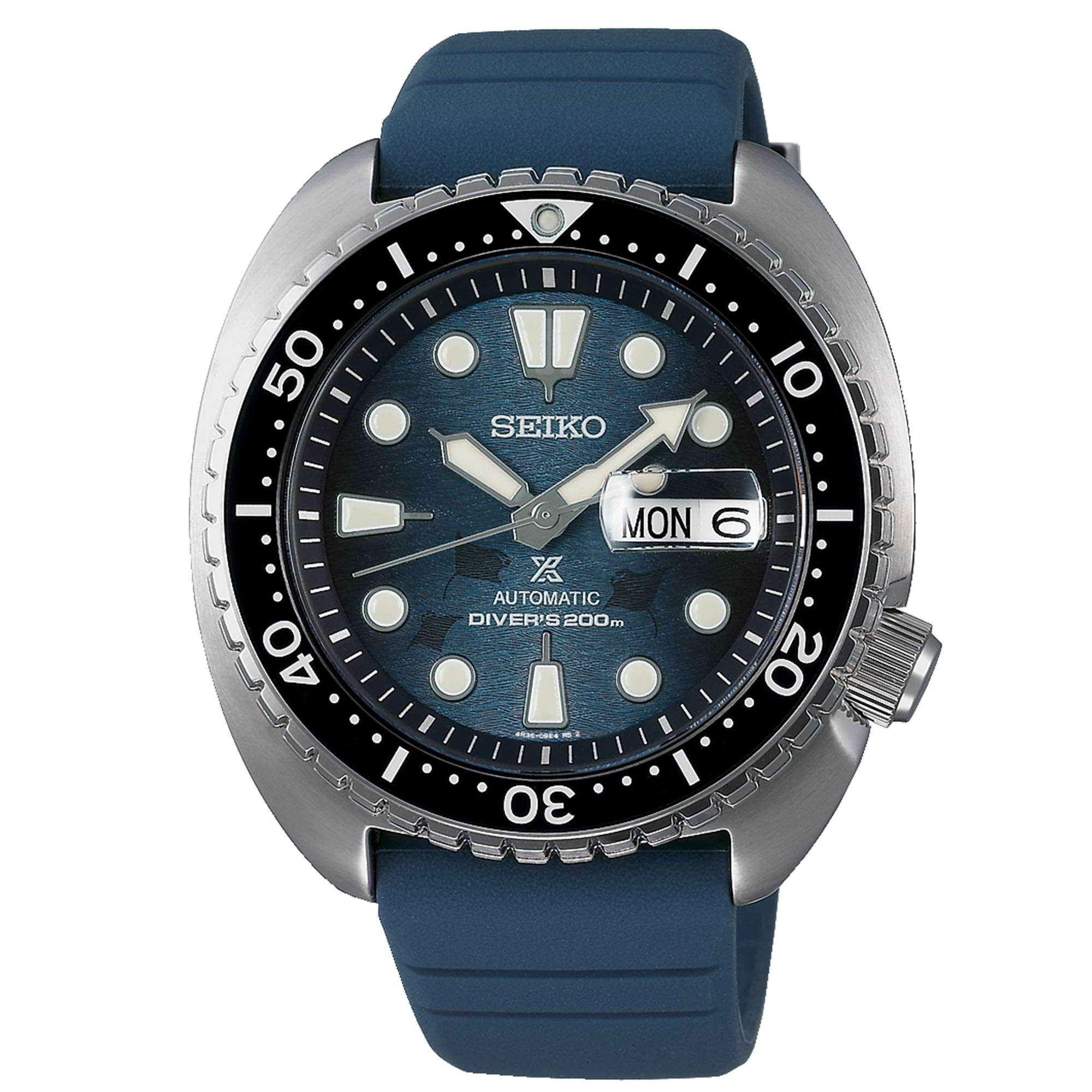 Seiko Prospex Save The Ocean 'King Turtle' Automatik Blaues Zifferblatt Silikonarmband Herren Uhr SRPF77K1