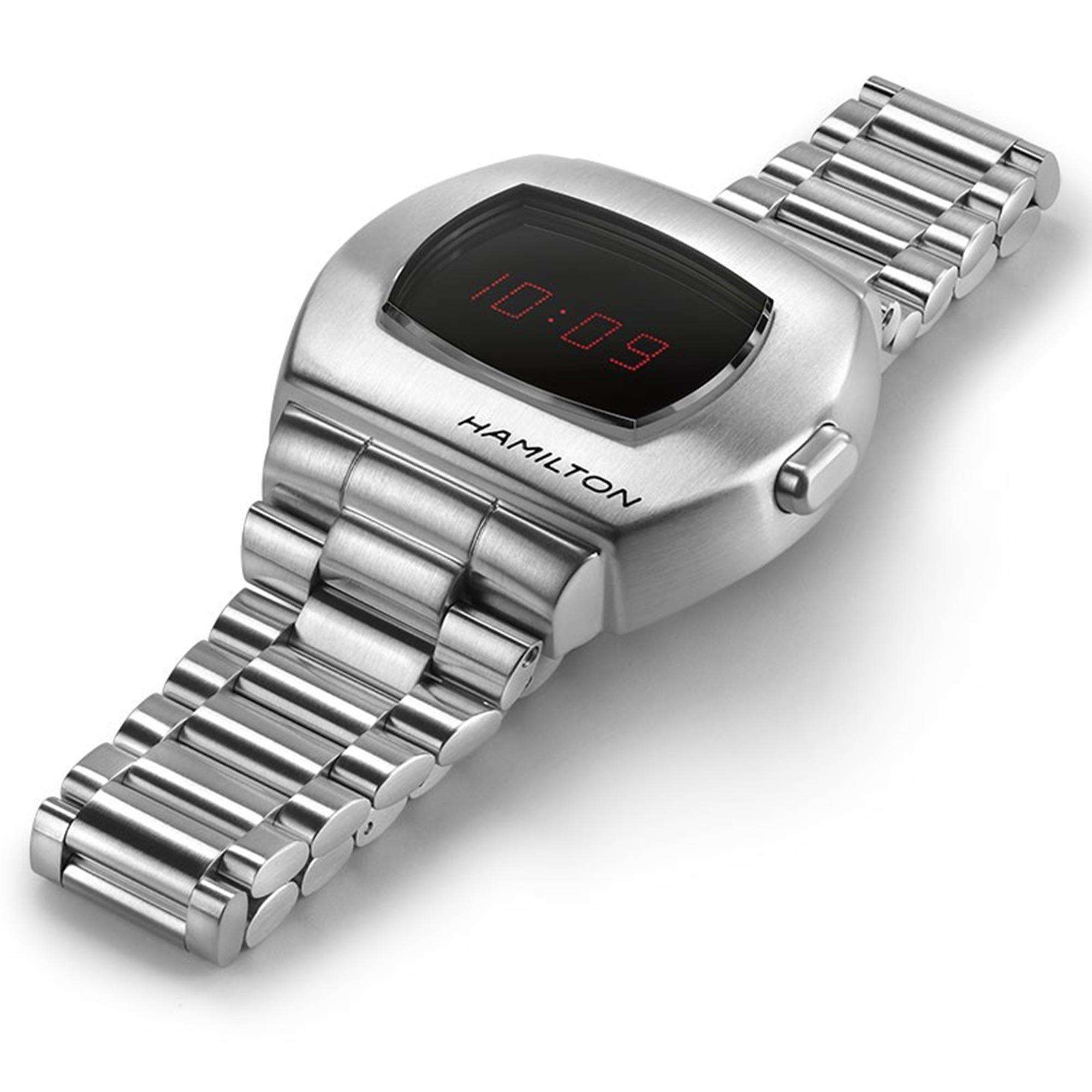 Hamilton PSR H52414130 cushion-shaped stainless steel case and bracelet side profile 